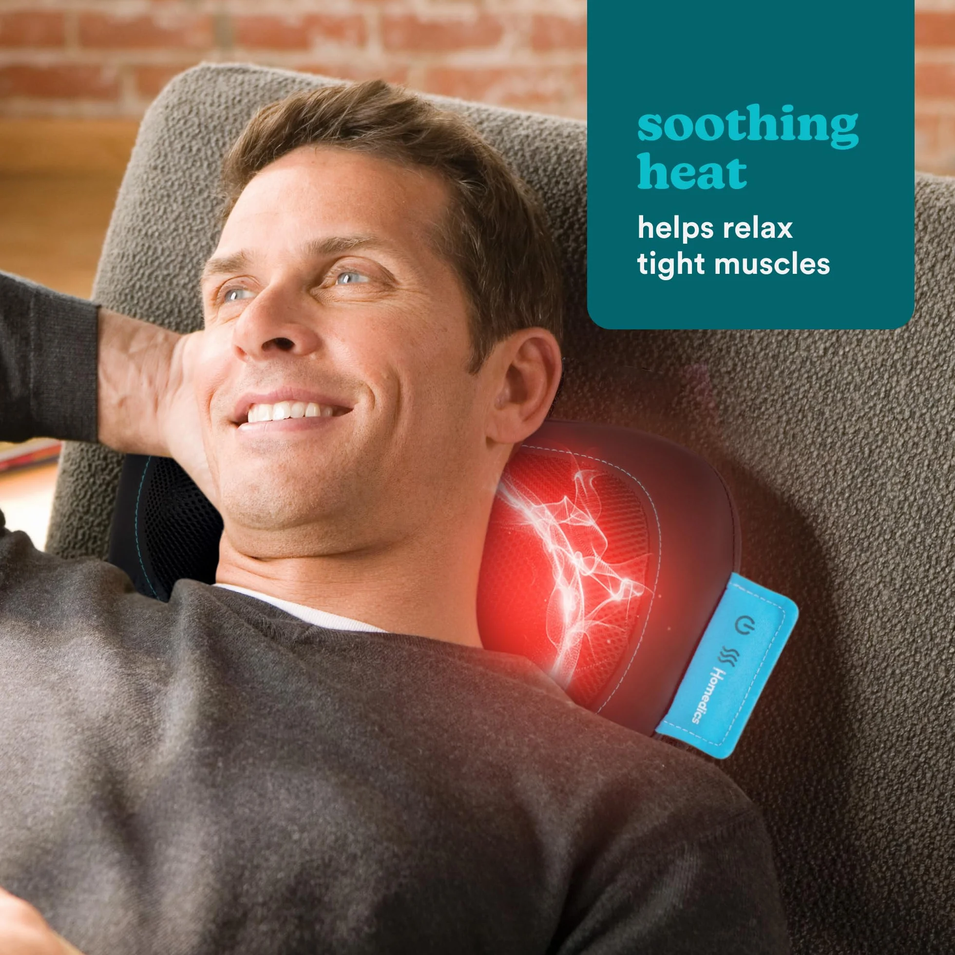 HoMedics Cuscino Massaggiante Portatile Shiatsu con Calore – Massaggiatore per Muscoli Profondi di Schiena, Collo e Spalle con 4 Nodi Rotanti, 2 Direzioni, Cuscino Massaggiante Riscaldato