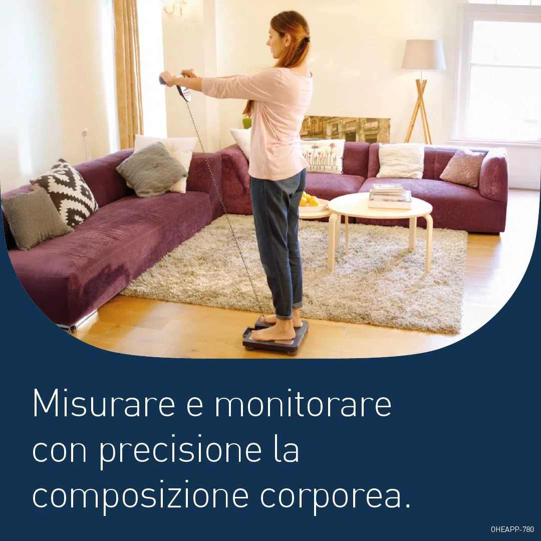 OMRON BF511 Analizzatore di composizione corporea clinicamente validato con 8 sensori ad alta precisione per misurare il corpo. Bilancia pesapersone digitale e di precisione.