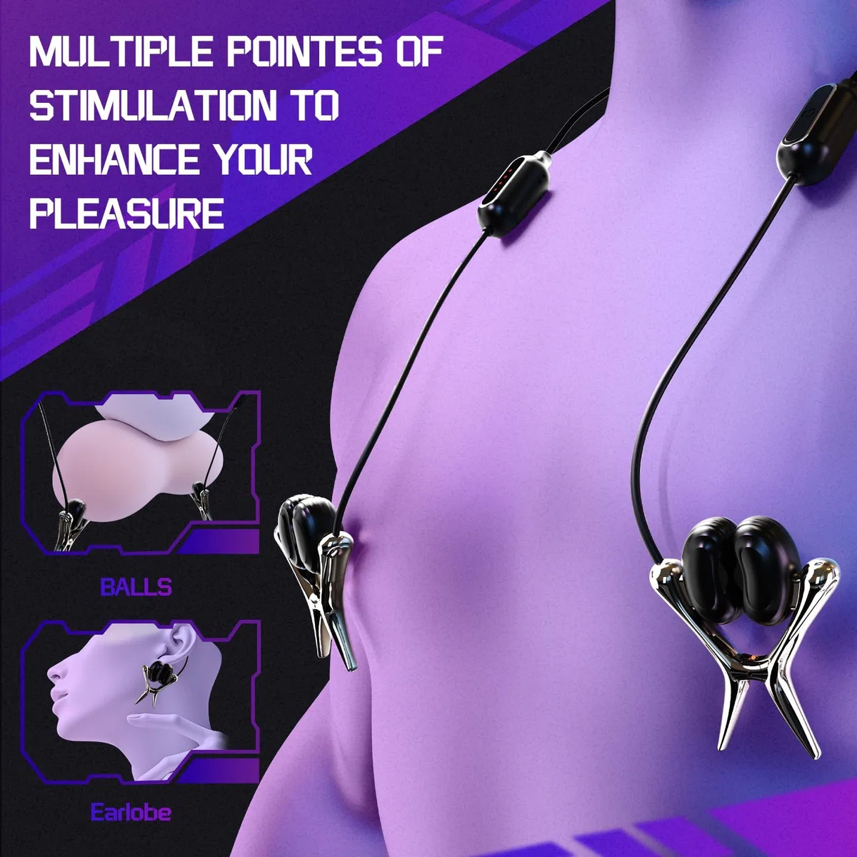 TINGON Pinza per capezzoli per uomini e donne, sex toy dal design a auricolare nascosto con controllo remoto tramite app, set di vibratori BDSM a 12 modalità per la stimolazione di capezzoli, lobi del