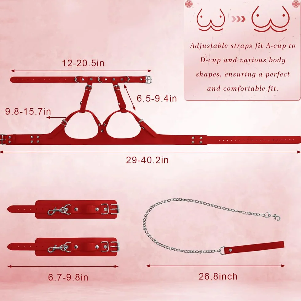 Set Bondage Petto con Collare e Catena di Trazione – Accessorio BDSM Regolabile per Coppie