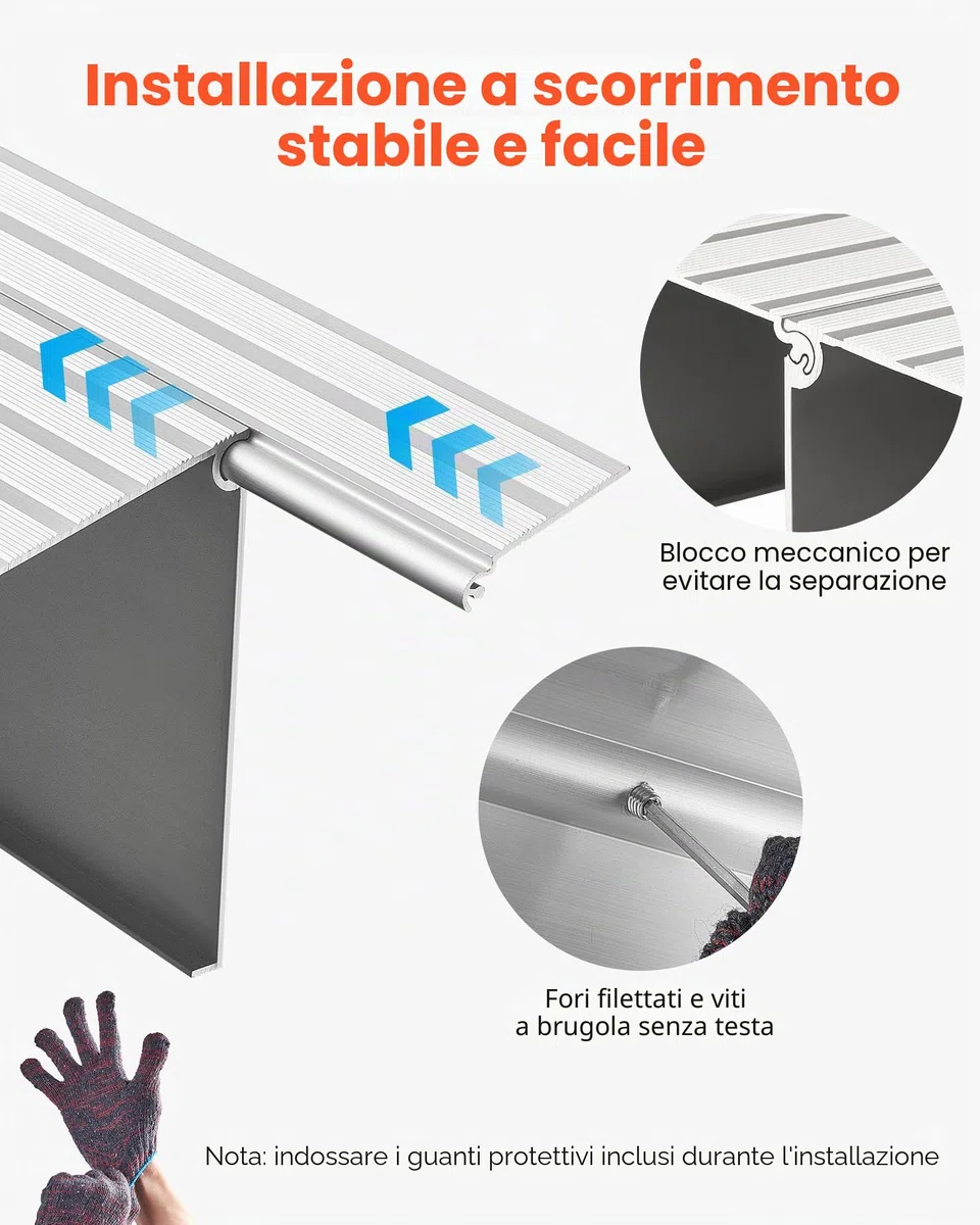 VEVOR Rampa per Soglia Porta Rampa per Soglia Modulare Regolabile Rampa Carico 5,45 kg per Soglia in Lega di Alluminio, Rampe per Disabili per Gradini Domestici per Scooter Sedie Elettriche
