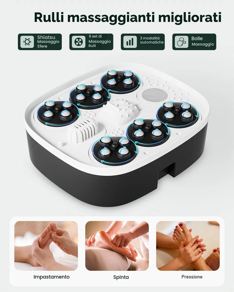 Snailax Pediluvio Massaggiatore con calore, telecomando, rulli massaggianti Shiatsu, bolle, controllo della temperatura, pieghevole, vasca per pedicure