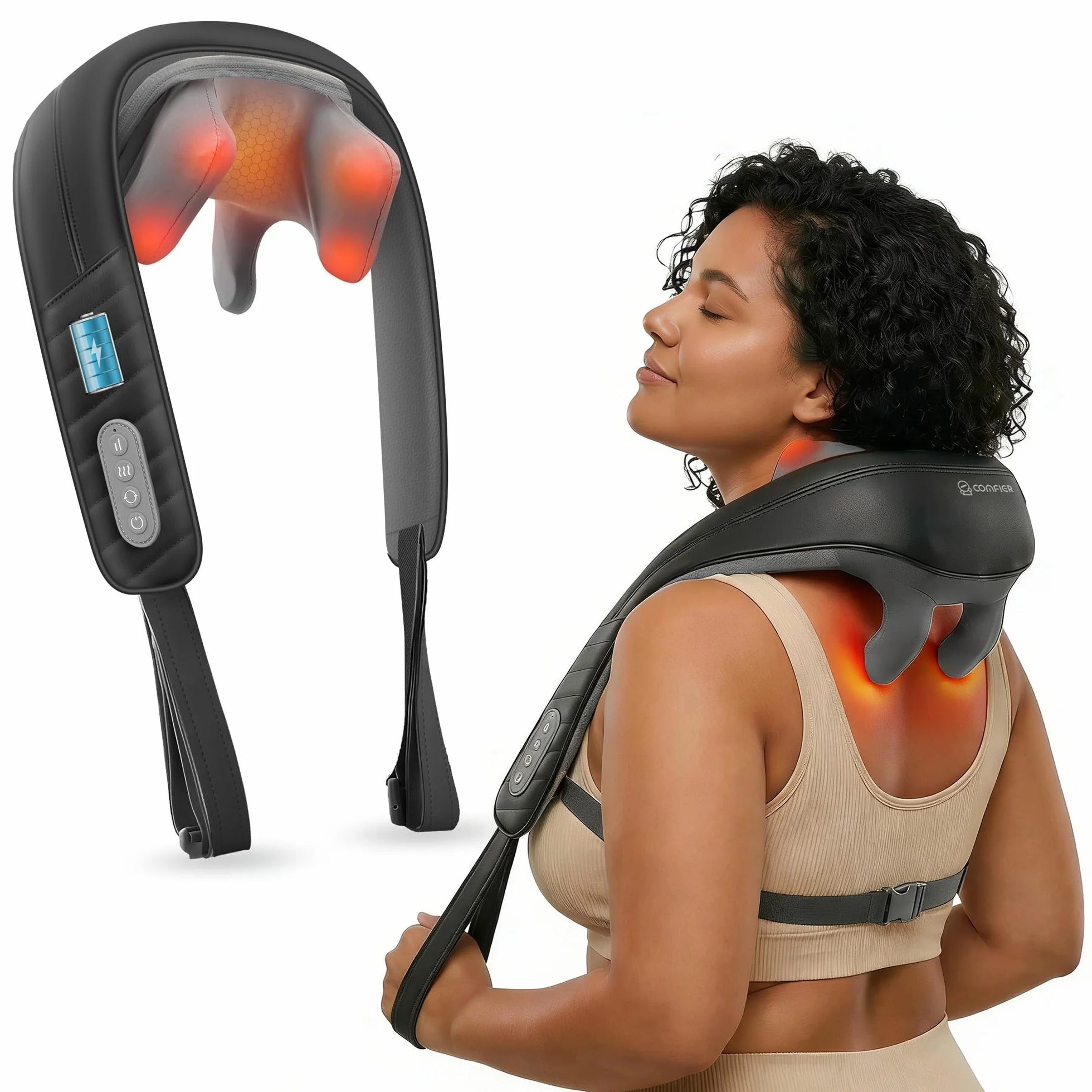 COMFIER Massaggiatore cervicale con calore senza fili Shiatsu 4D esperti Knet massaggiatore per collo, schiena, gambe, spalle, massaggiatore shiatsu per casa, ufficio, regali per uomini, donne