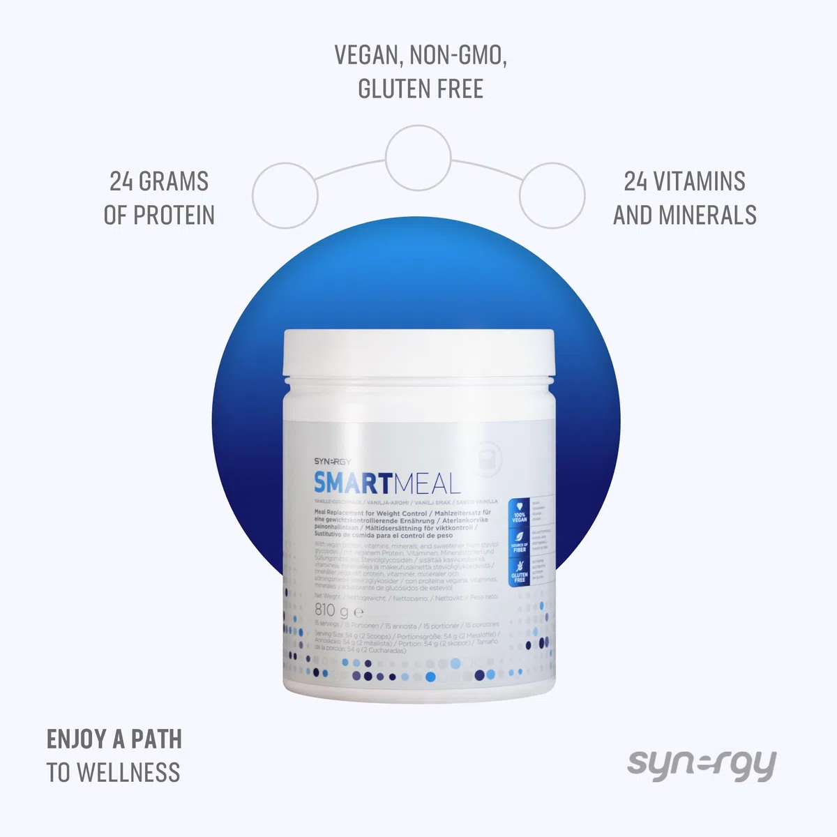 Synergy Worldwide SmartMeal 810 g | 24g Proteine in Polvere Sostitutivo del Pasto | Ricco di Fibre, Vitamine e Minerali | Gusto Vaniglia | Gestione del Peso | Vegano e Senza Glutine | 15 Porzioni