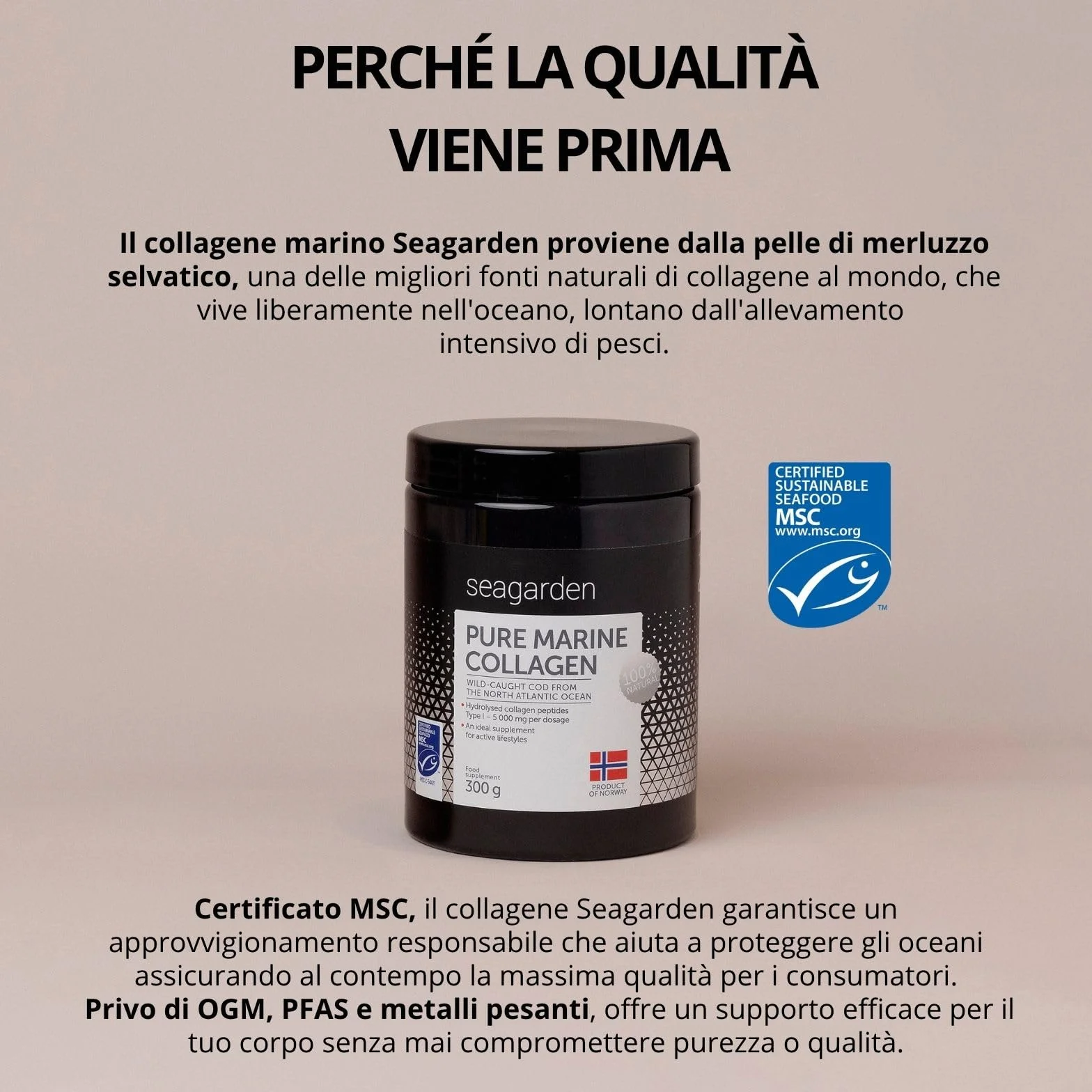 Seagarden Collagene Marino in Polvere 5000mg Integratore Capelli Pelle Ossa Articolazioni Non Aromatizzato 300g 60 porzioni