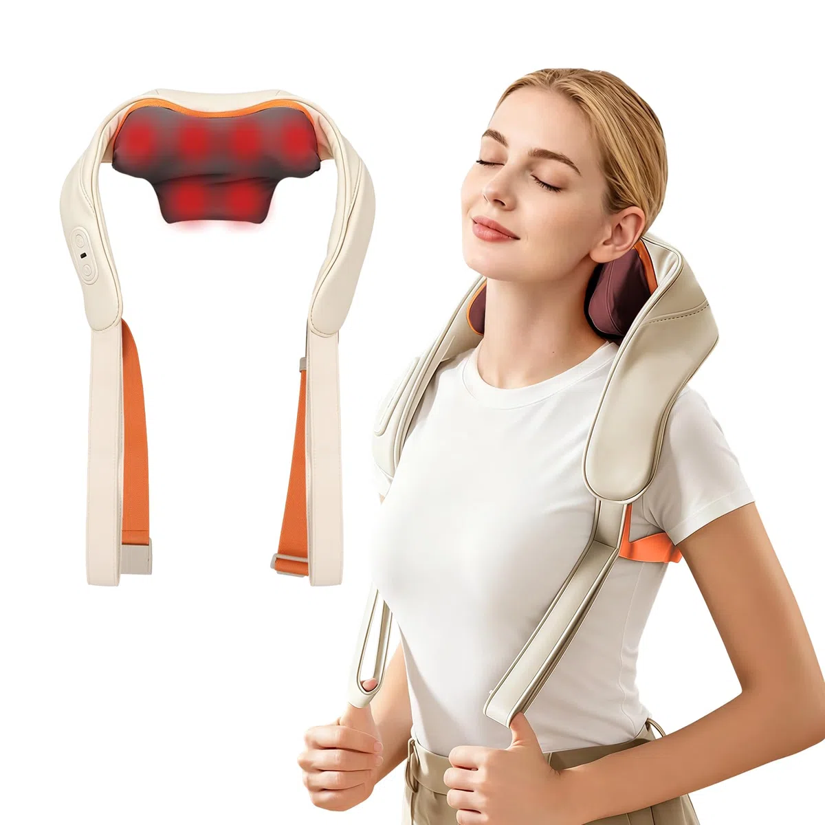 Massaggiatore per il collo con funzione riscaldante, massaggiatore Shiatsu senza fili con massaggio 4D dei tessuti profondi, per spalle, gambe, muscoli del corpo, sollievo