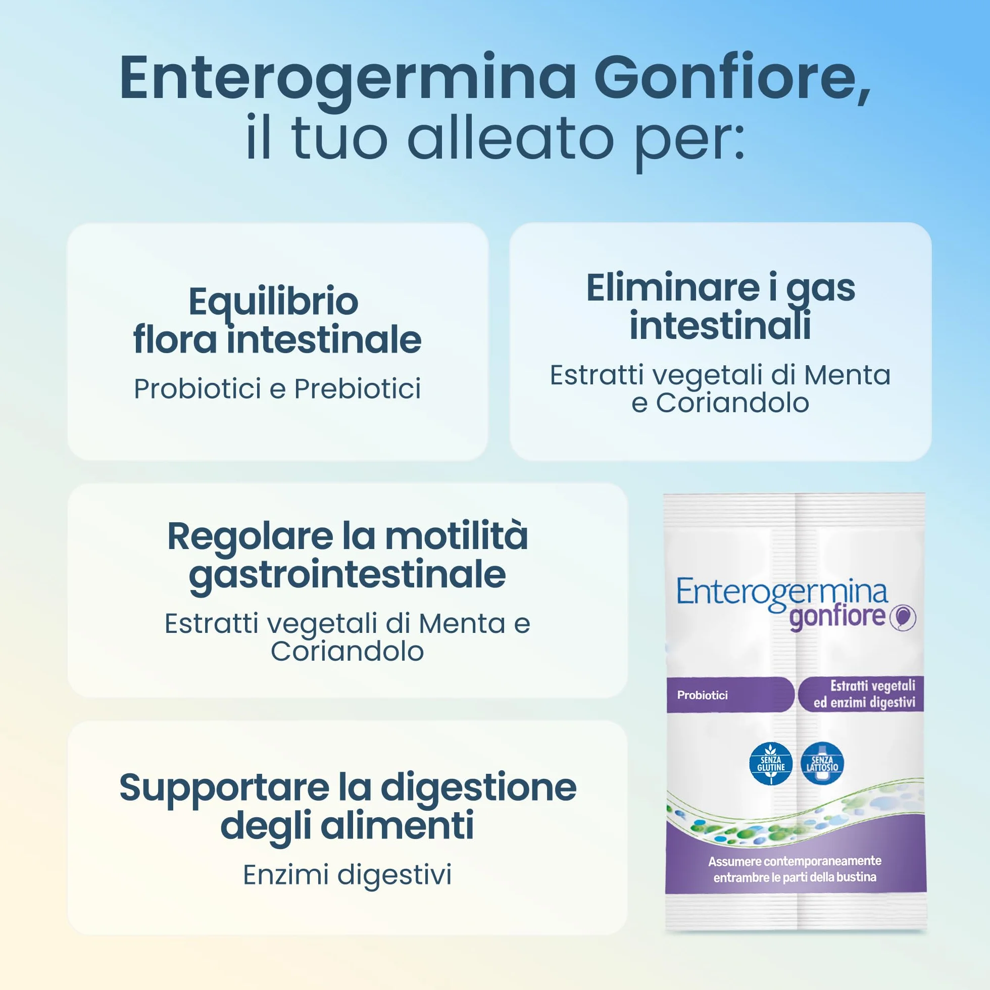 Enterogermina Gonfiore Probiotici Prebiotici Adulti Integratori Enzimi Digestivi Estratti Vegetali 40 Bustine