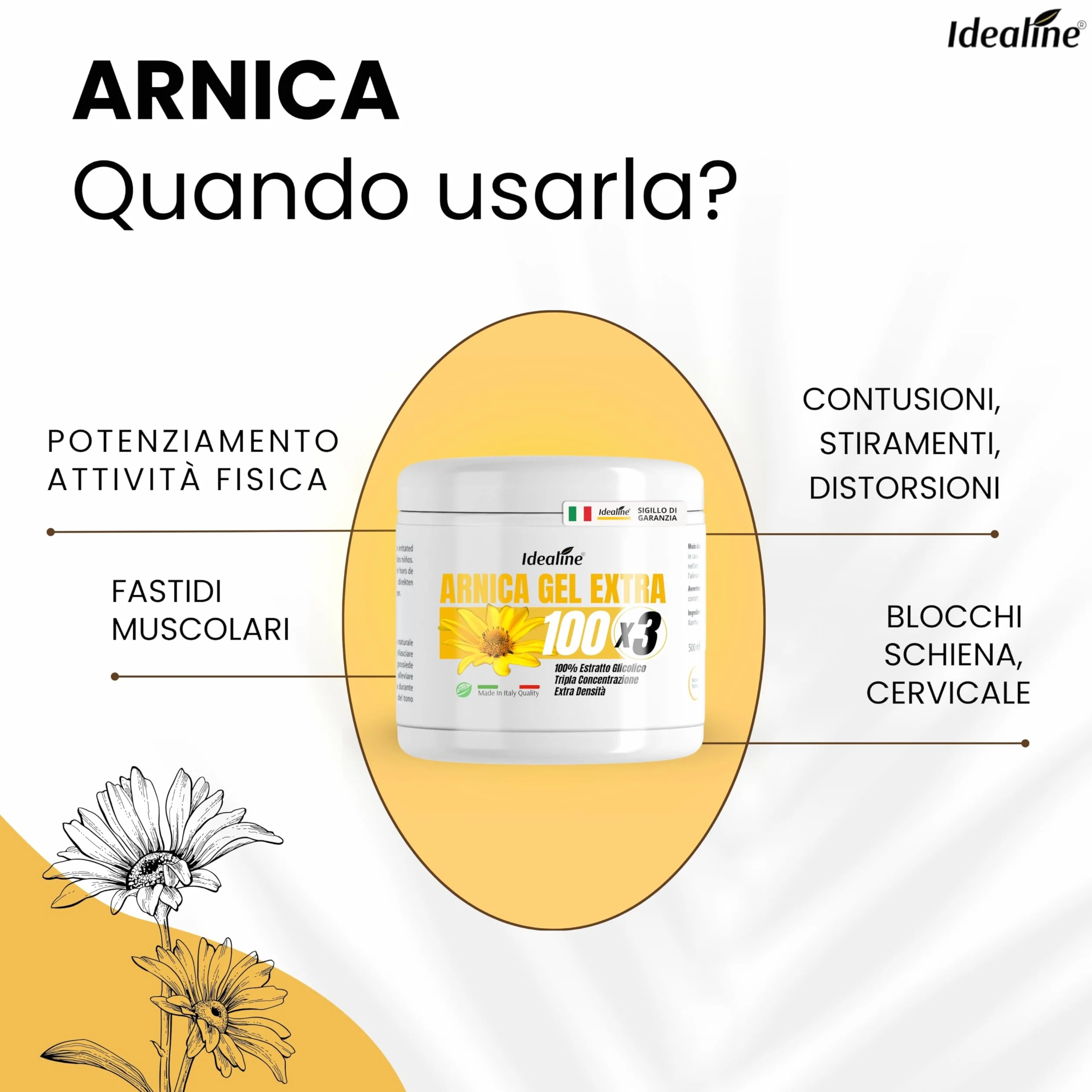 Arnica Gel Extra Forte 500ml Arnica Montana Made in Italy per Muscoli e Articolazioni