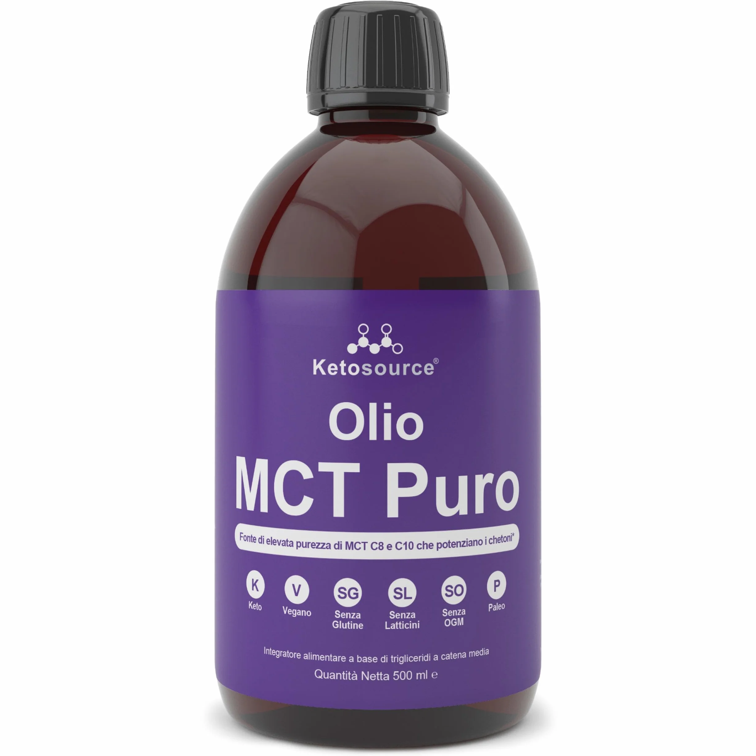 Olio MCT puro Ketosource® C8 C10 500ml - Supporta cheto, vegano, senza glutine