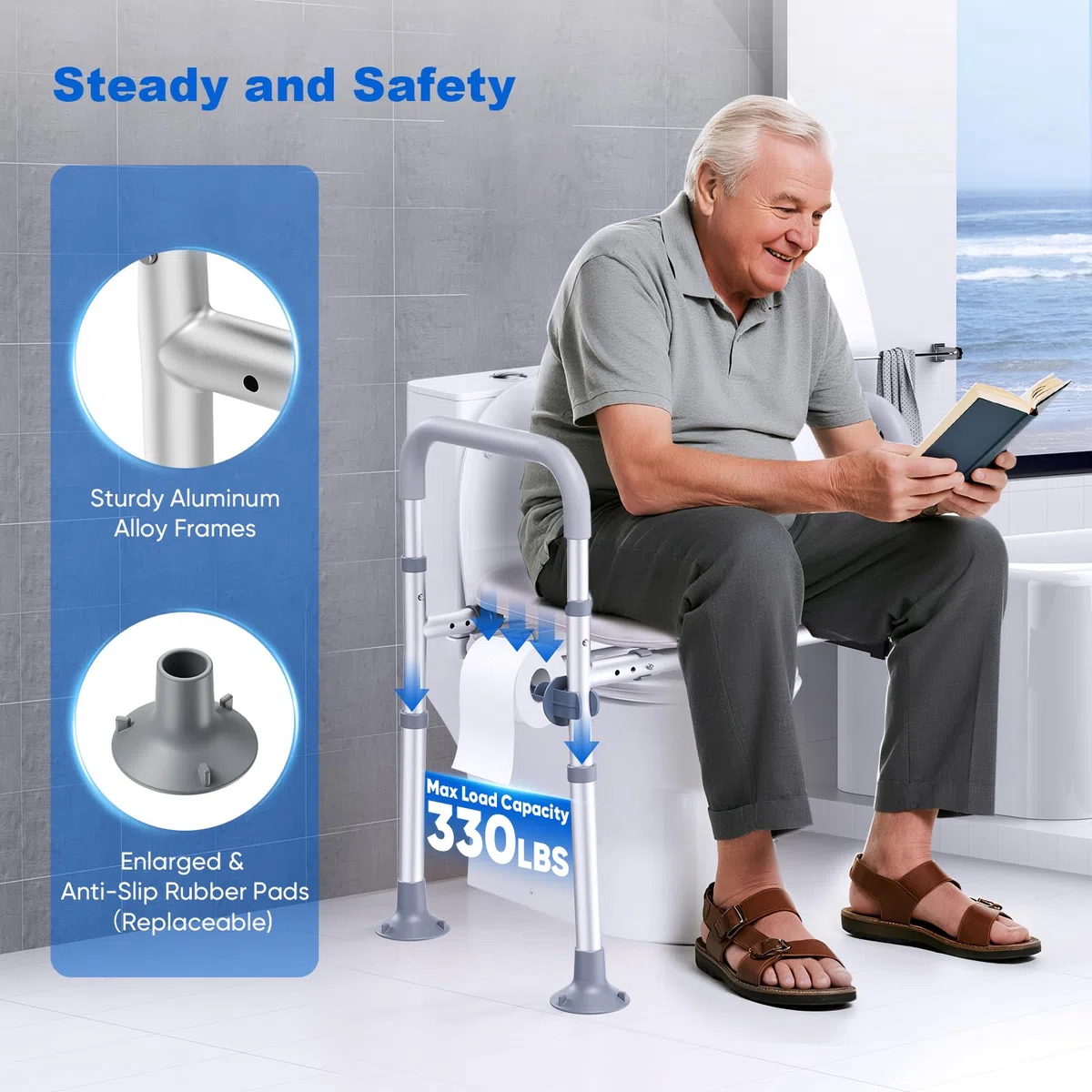 Rialzo wc per anziani, Sedile WC Rialzato con Manici Sedile WC Rialzato Universale in Altezza per Anziani, Disabili, Incinte, Ausilio da Bagno