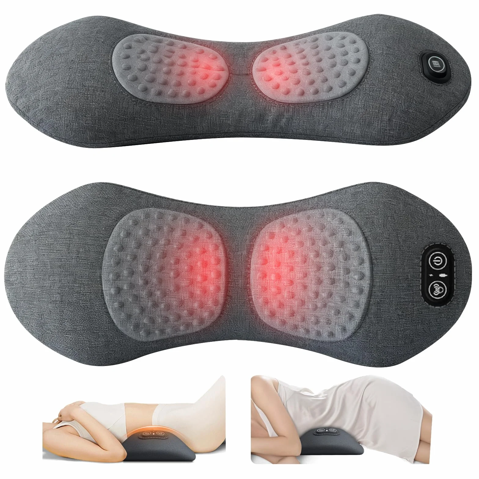 Massaggiatore elettrico 3 in 1, massaggiatore lombare, massaggiatore elettrico per vertebra lombare, massaggiatore posteriore con tracciamento, vibrazione e calore, massaggiatore intelligente