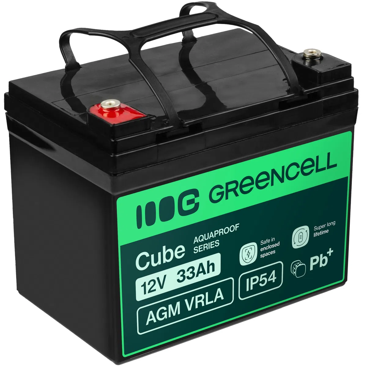 Green Cell AGM 12 V 33 Ah con batteria IP54, batteria al piombo, batteria al piombo, resistente ai cicli, senza manutenzione, per caravan, fotovoltaica, per sedia a rotelle, per roulotte (12 V, 33 Ah)