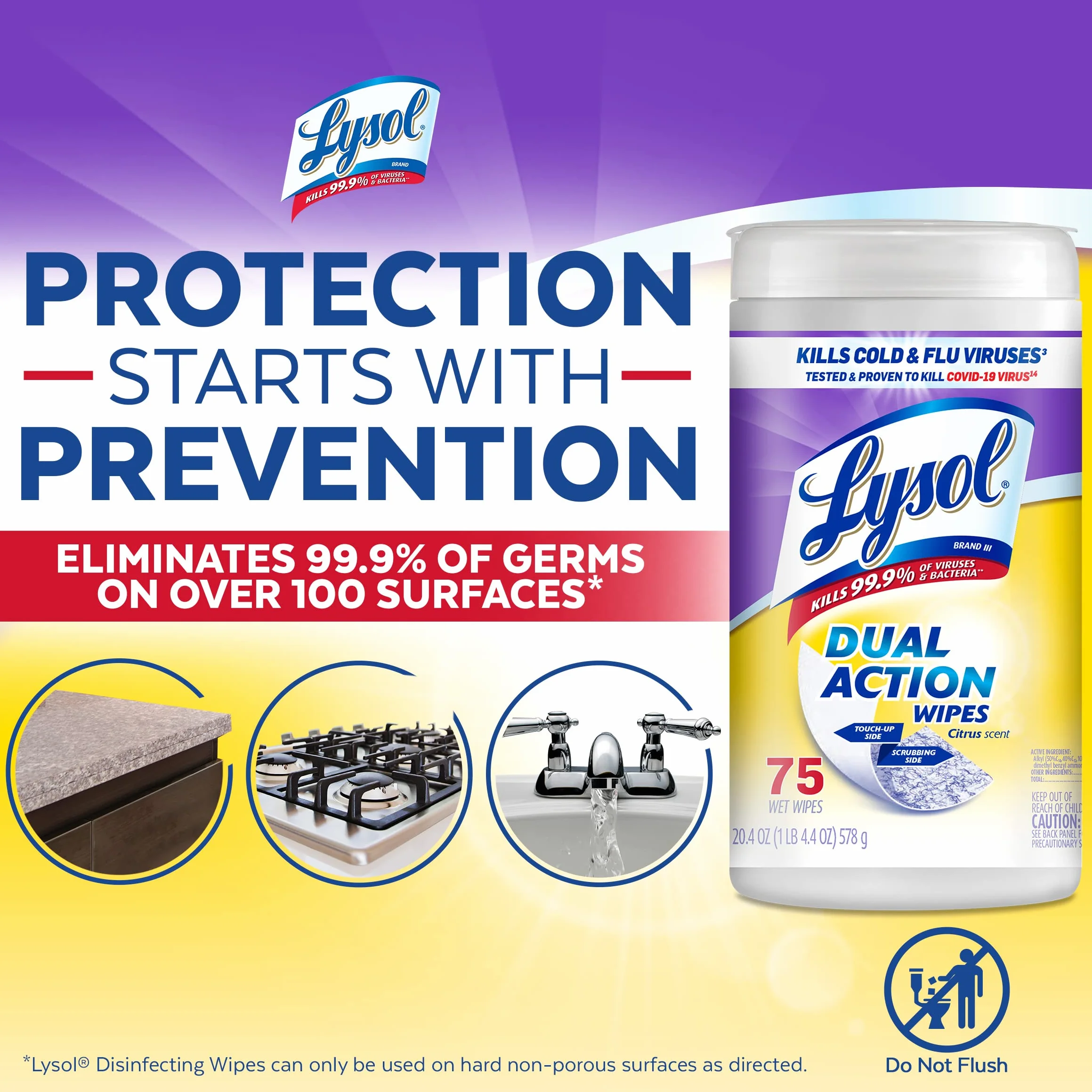 Lysol Salviette disinfettanti a doppia azione agrumi 75 ct