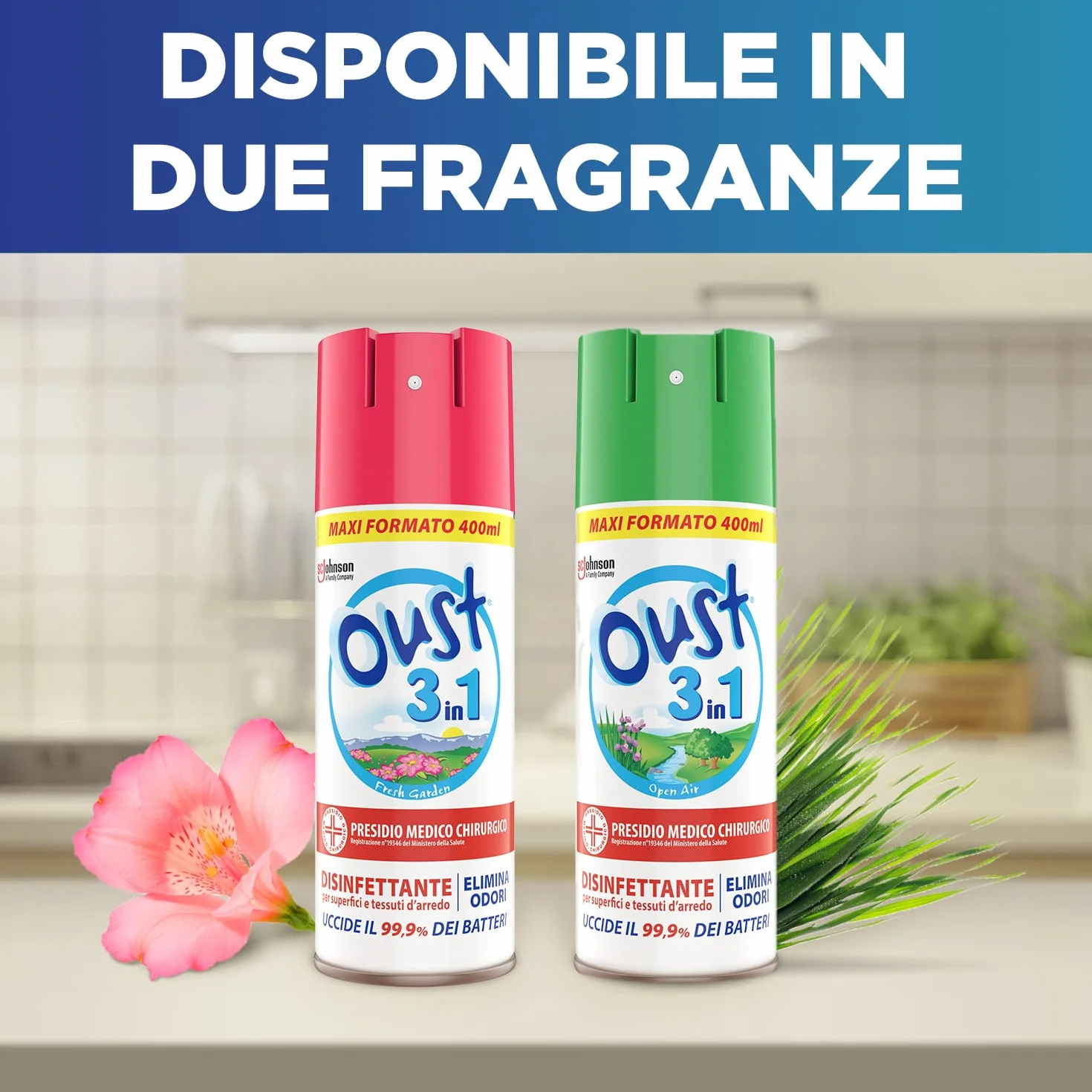 Oust 3 in 1 Spray Disinfettante 400 ml per Superfici e Tessuti