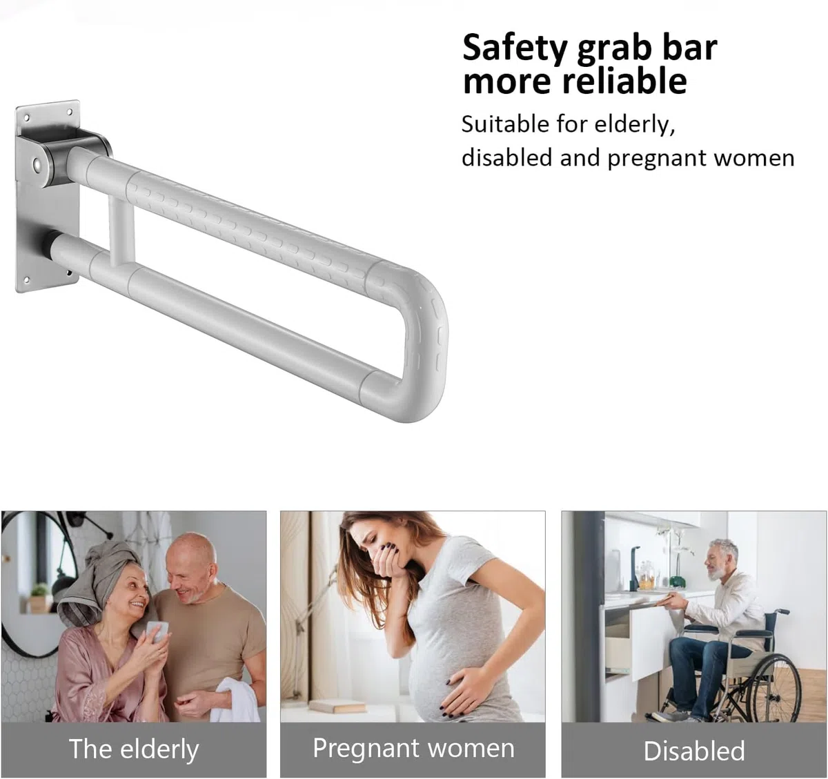 Maniglione Bagno Disabili 60cm, Maniglia Doccia Anziani, Maniglione Pieghevole Antiscivolo in Acciaio Inox, Per Anziani, Disabili,Supporta 300-350kg