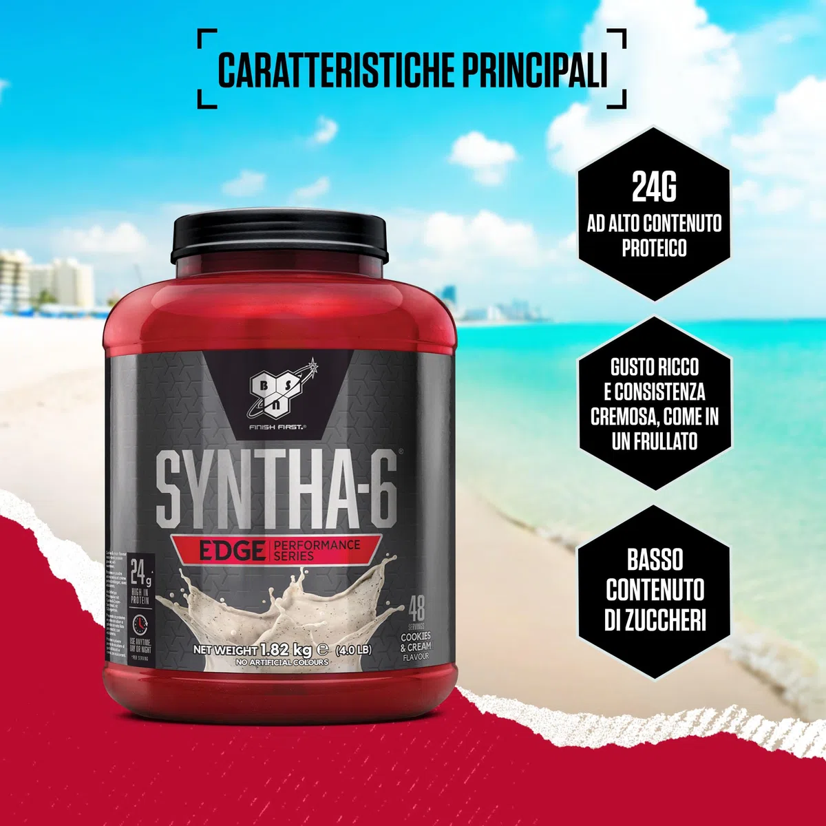 BSN Nutrition Syntha 6 Edge, Proteine in Polvere Whey Isolate con BCAA, Basso Contenuto di Carboidrati e Zuccheri, Integratore per la Crescita Muscolare, Gusto Cookies e Crema, 48 Porzioni, 1.87 kg