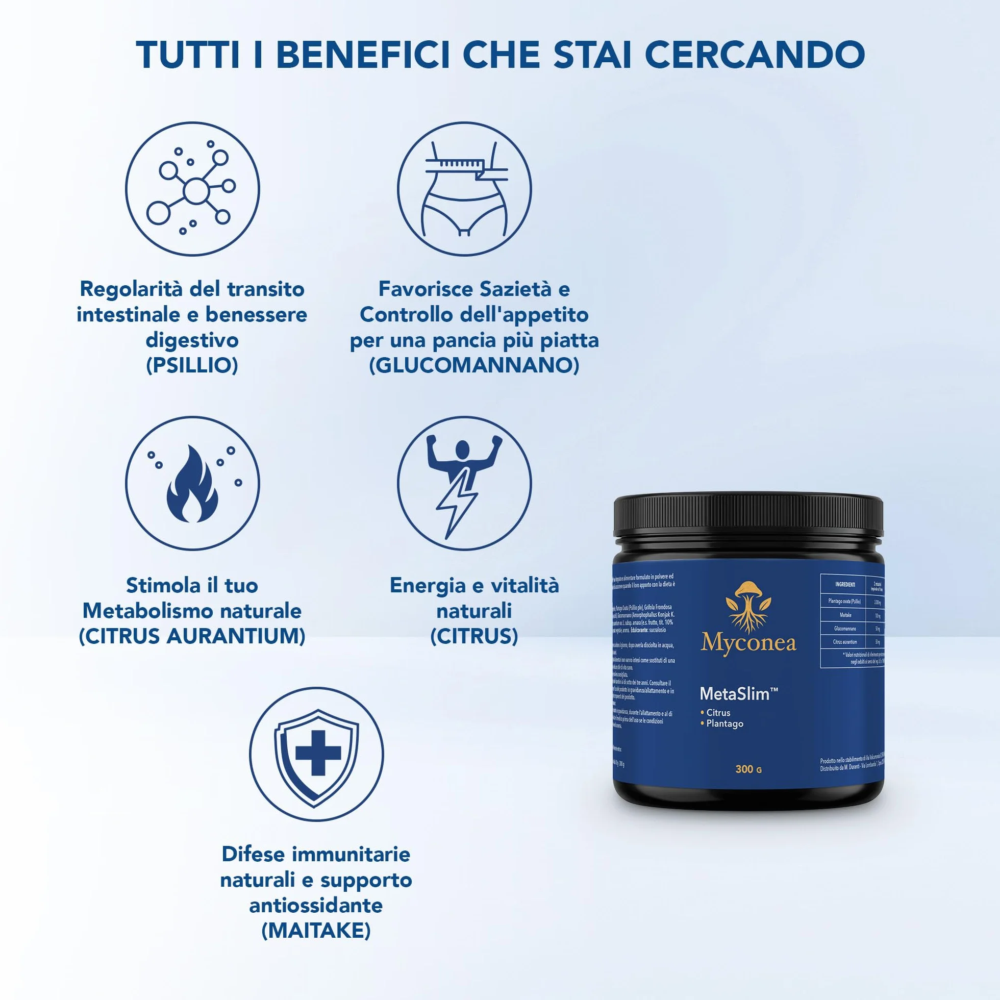 MetaSlim Glucomannano e Psillio in Polvere Integratore Fibre Senso di Sazietà Equilibrio Peso 300g