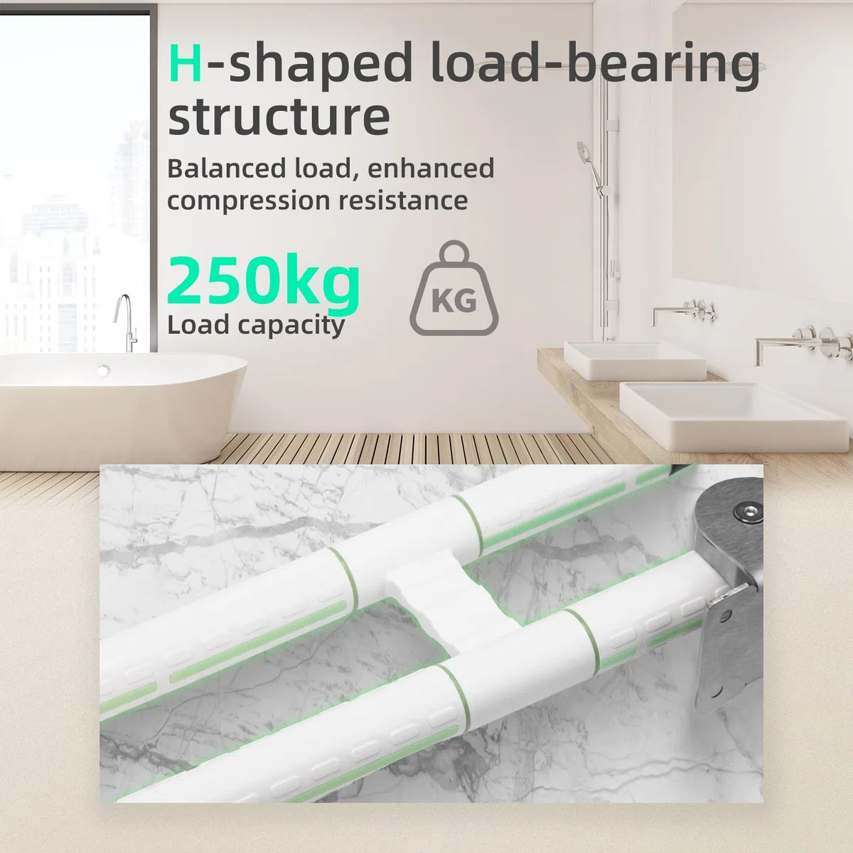 Maniglione Bagno Disabili,Maniglia Doccia Anziani,WC stand-up,70cm Maniglione per Doccia,Supporto Pieghevole Disabili,Acciaio Inossidabile,Supporta 250 kg,Bianco