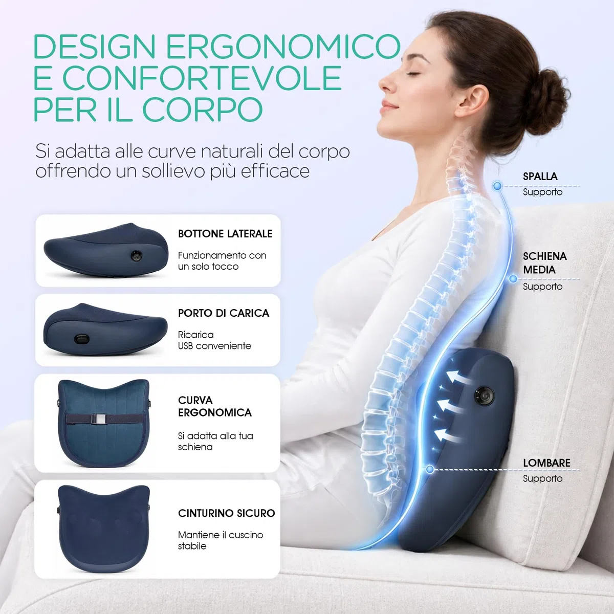 Cuscino Massaggiante Shiatsu Senza Fili–Massaggiatore Schiena e Collo Ricaricabile per Alleviare il Dolore e la Relax,Massaggio Profondo con Funzionamento Silenzioso,Regalo Perfetto YZ300