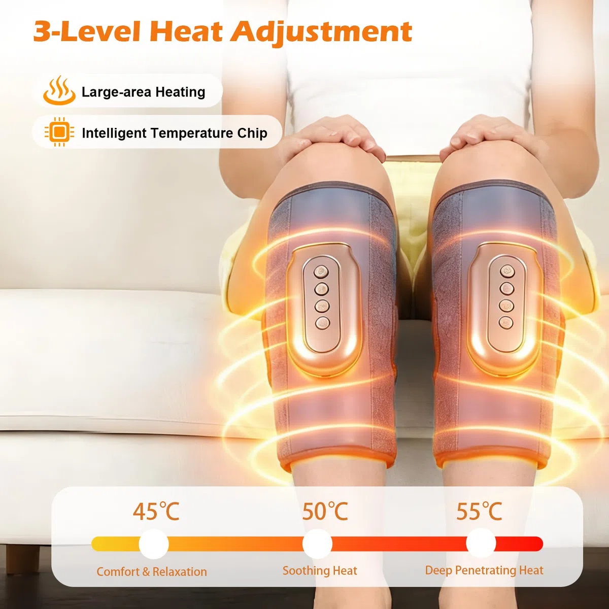 Massaggiatore per polpacci senza fili con 3 livelli di calore, 2 pezzi massaggiatore per gambe a compressione d'aria, 3 modalità, 5 intensità, massaggiatore per polpacci portatile per rilassamento