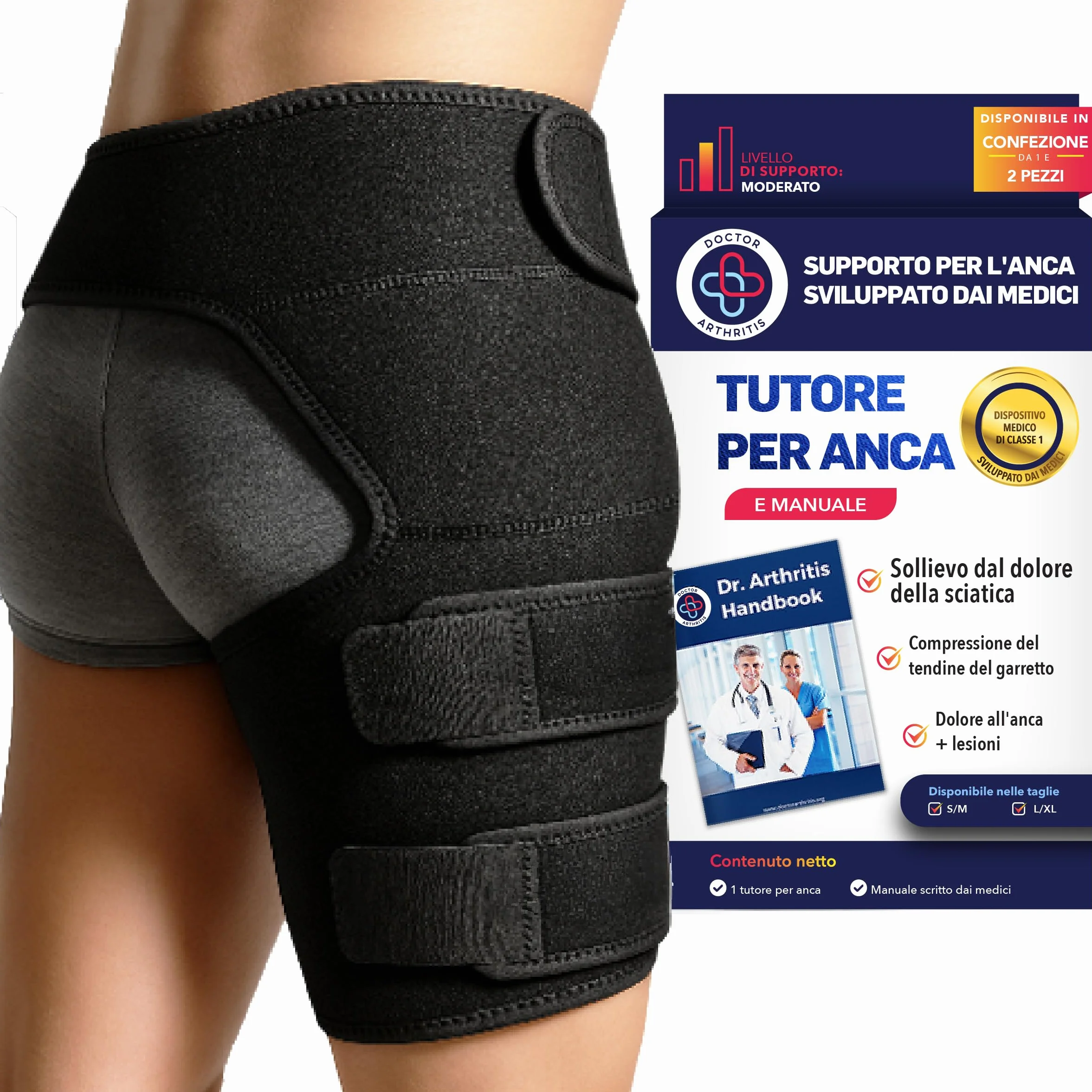 Dr. Arthritis Tutore per l’Anca Destra Supporto Inguinale per Nervo Sciatico Fascia Coscia Inguine Compressione Taglia L/XL Nero
