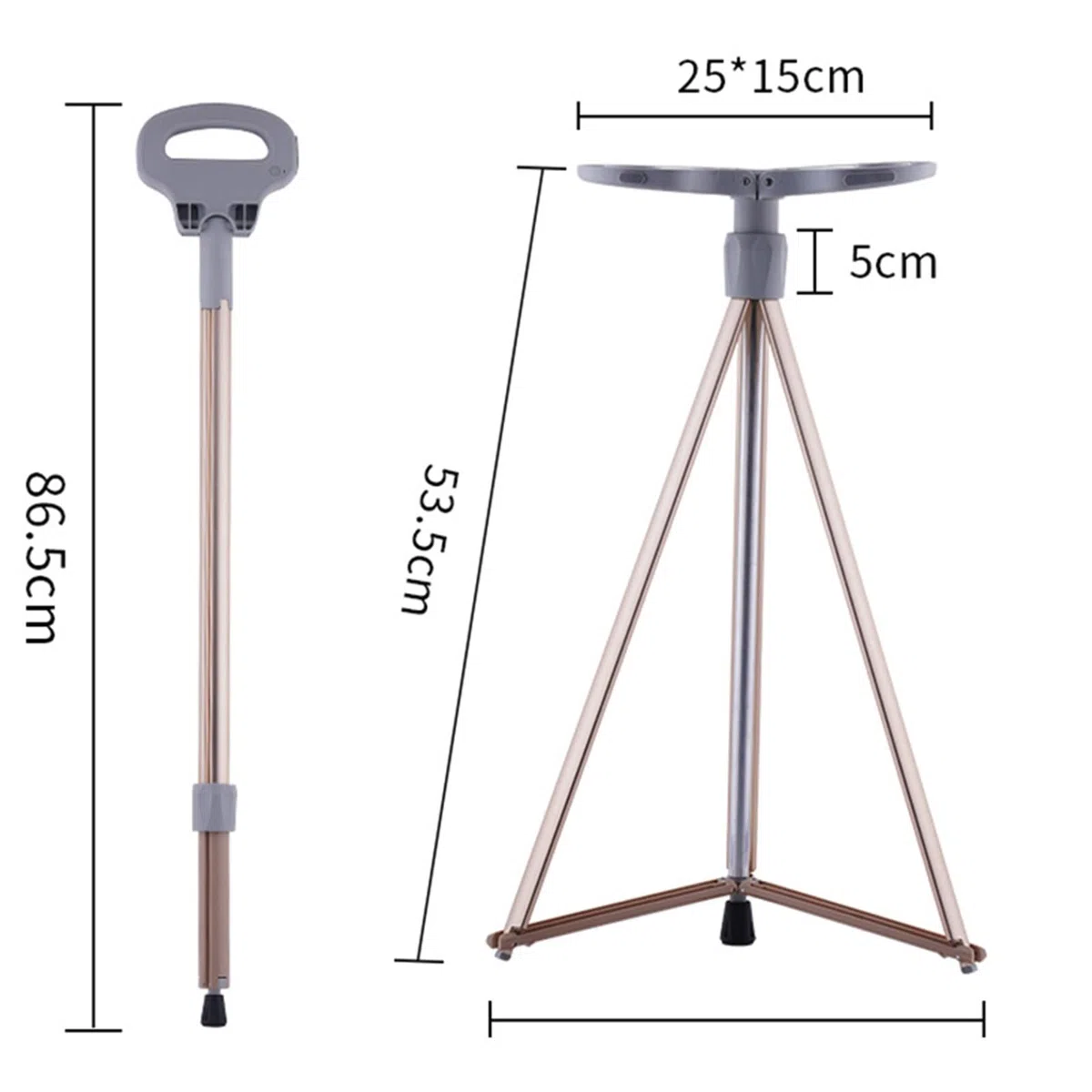 Sedile pieghevole per bastone, sedia per stampella regolabile in altezza con luce LED, sedile per bastone da passeggio in lega di alluminio antiscivolo, per anziani, disabili all'aperto, in attesa, in