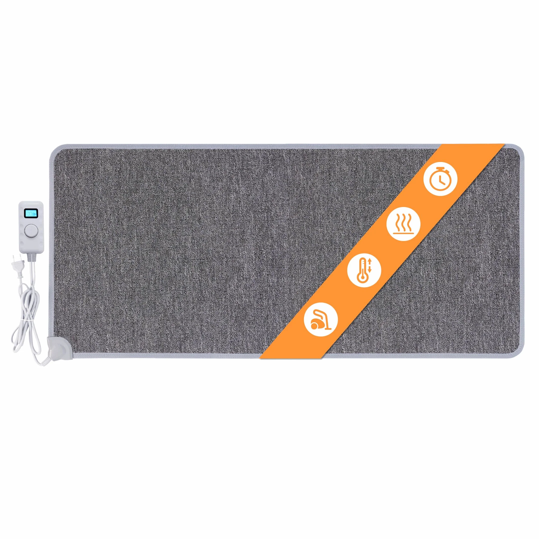 Mi-Heat Warm-Feet Tappeto Riscaldante per Piedi (55x110cm) – Tappetino Scaldapiedi Infrarossi con Timer e Dimmer, ca. 40°C – Base Antiscivolo Ufficio, Grigio