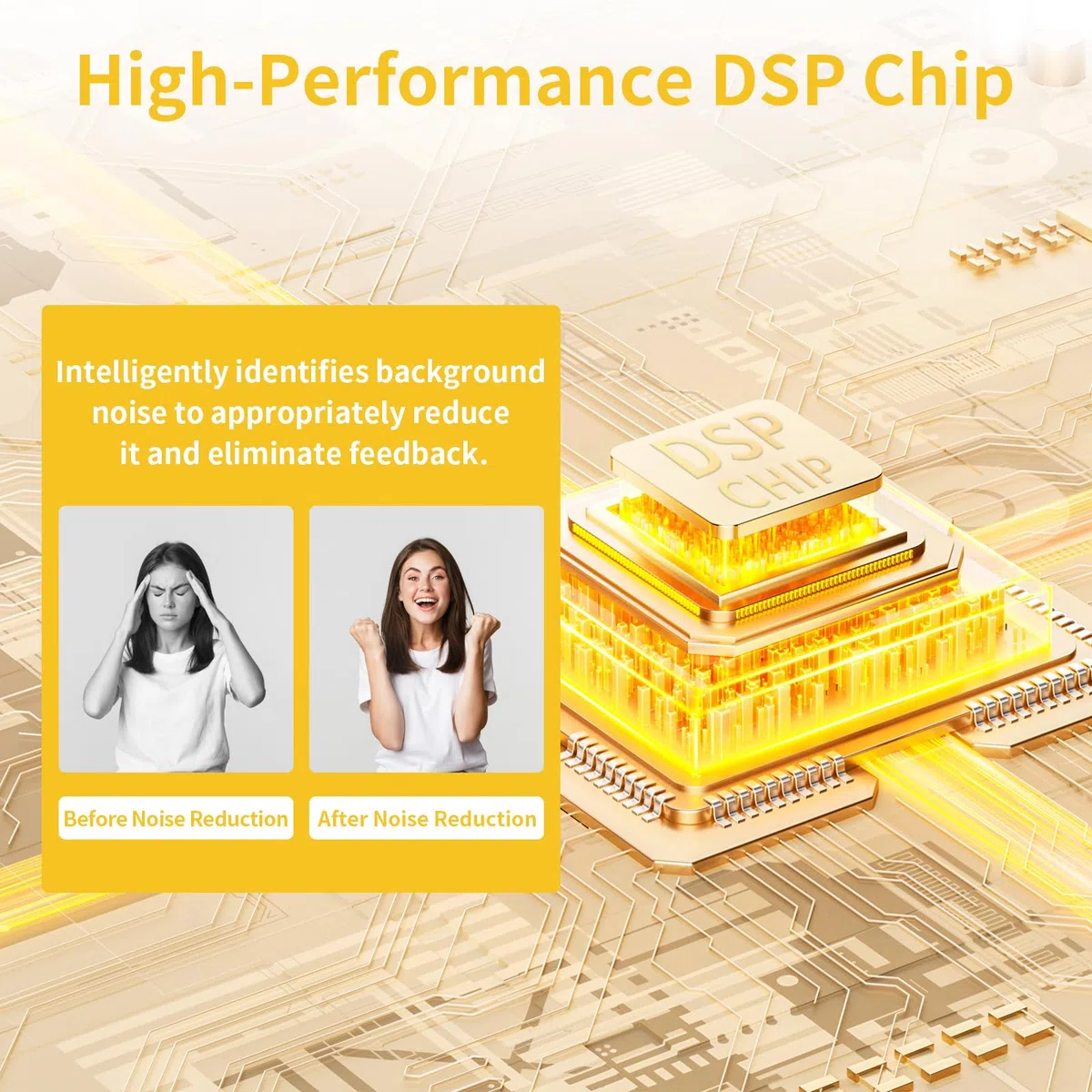 Dispositivo sonoro ricaricabile per adulti, con riduzione intelligente del rumore a 4 modalità, chip a 16 canali e regolazione del volume a 8 livelli, comfortevole e leggero (2, Oro)