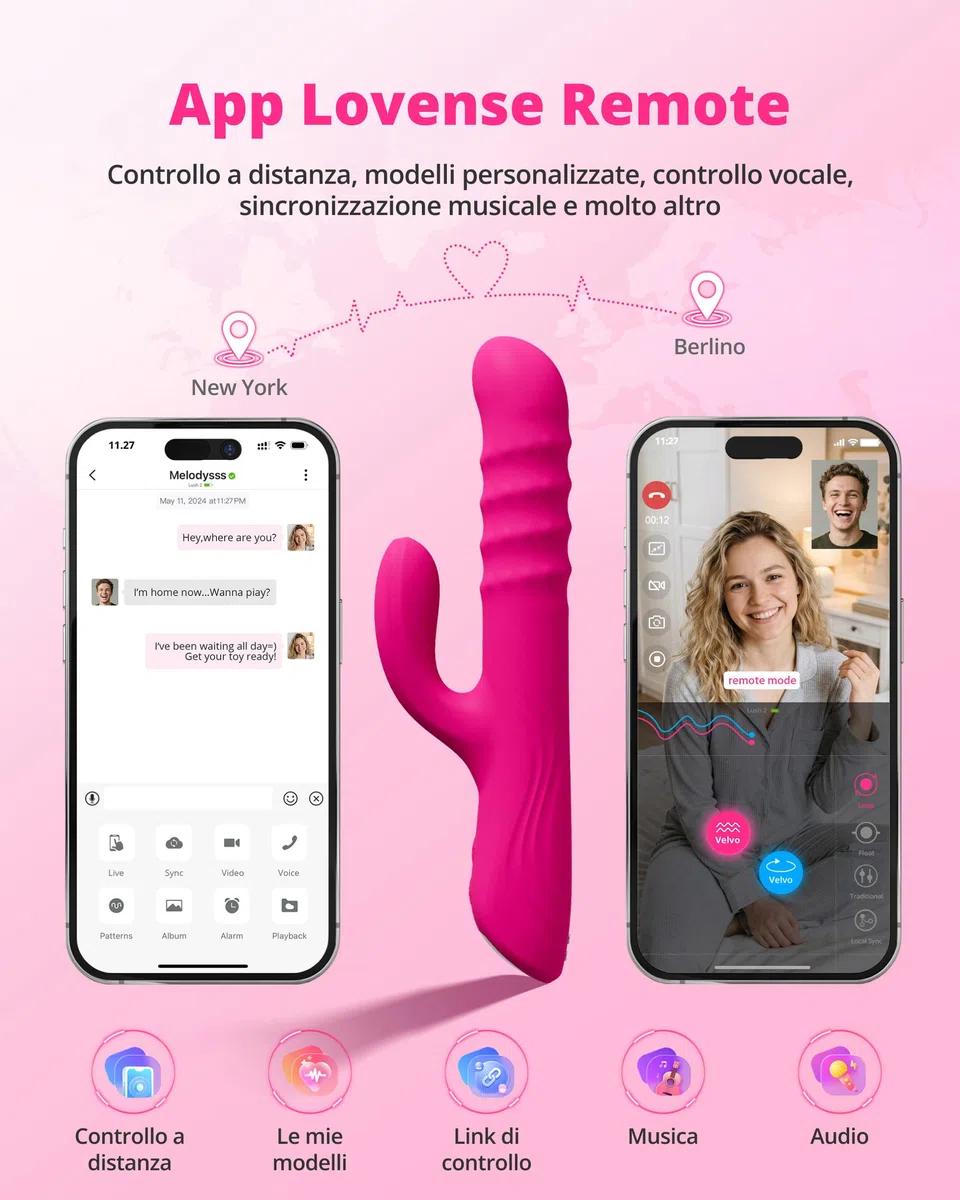 Lovense Velvo Vibratore Rabbit con Perline Rotanti, Potente Vibratore Punto G e Clitoride Sex Toy Donna, Controllo App a Distanza per Coppia, vibratori Doppia Stimolatore Impermeabile Ricaricabile