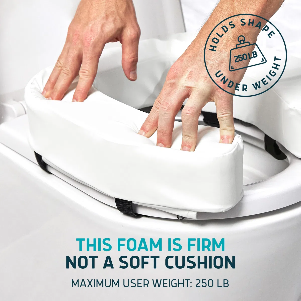 Lunderg Rialzo per sedile WC per anziani, aggiunge 7,6 cm, misura universale, cuscino rialzato per sedile WC con schiuma ad alta densità per un maggiore comfort ed elevazione, facile da pulire