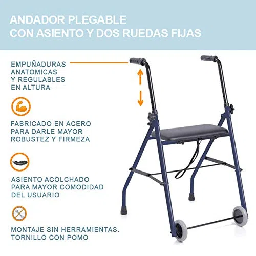ROLLATOR ACCIAIO 2 RUOTE 2 PUNTALI CON SEDILE cod.art. RP682 - RA-215151N