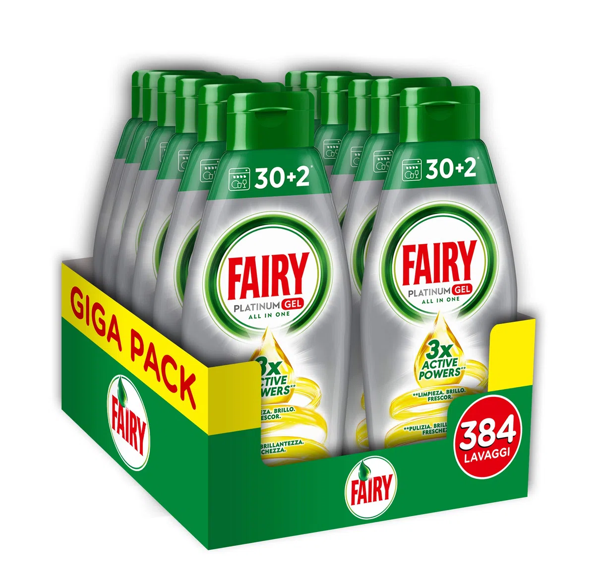 Fairy Gel Detersivo Lavastoviglie - 384 Lavaggi - 12 bottiglie da 32 lavaggi - Limone
