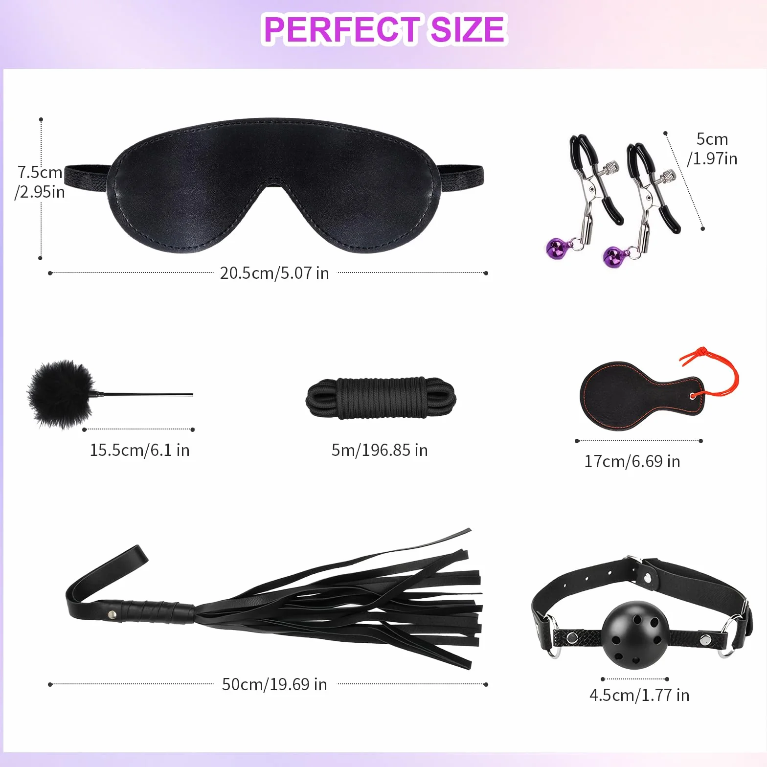 Coppia Boňdage Set 26 Pezzi Giocattoli Sessuali con Manette Regolabili Cavigliere Frusta Maschera Occhi Bacchetta Piume Vibratore Viola