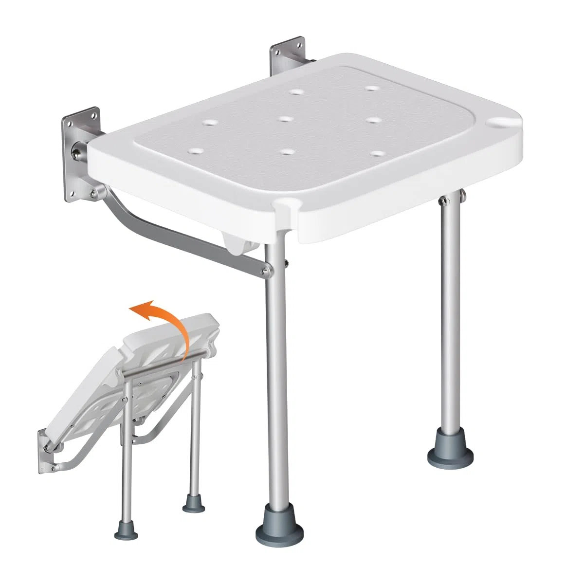 Sgabello da doccia pieghevole a parete, sedile doccia alto 42 cm, con piedini antiscivolo, foro di drenaggio, fessura per soffione doccia,adatto per anziani e disabili