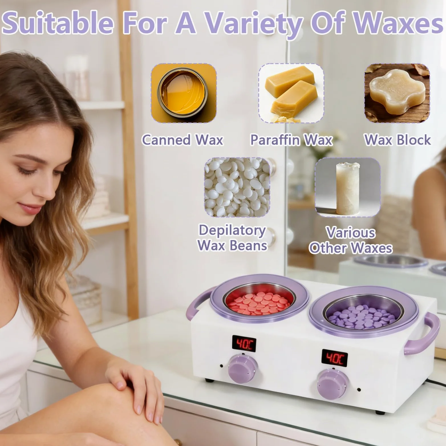 Scaldacera doppio con display elettronico, capacità totale 1 l, scaldacera da 220 W per depilazione con temperatura regolabile, ideale per casa, barbiere, salone