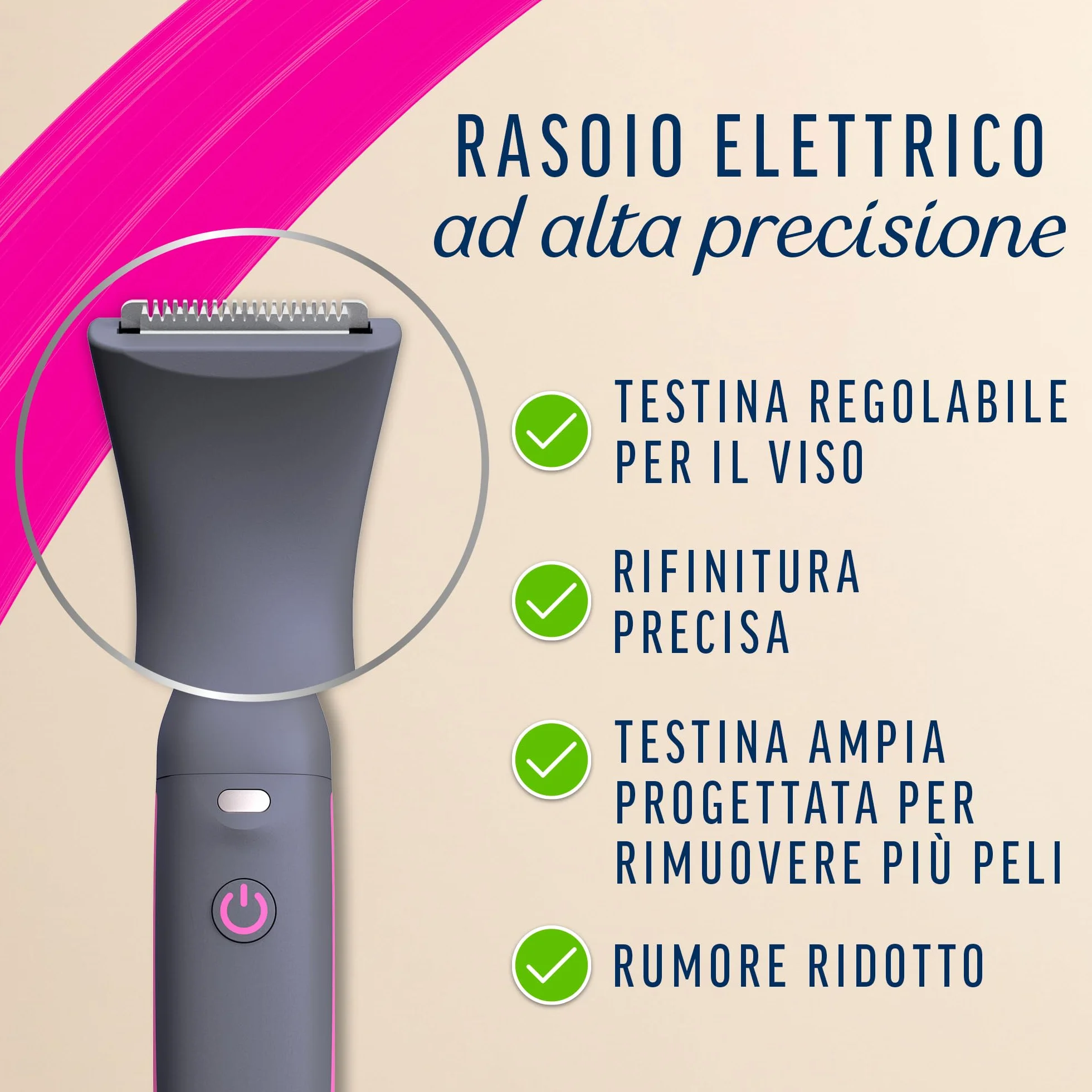 Veet Expert All-In-One Trimmer Rasoio Elettrico Donna Viso Parti Intime 100% Waterproof 2 Testine 3 Pettini Cordless Pochette Regalo
