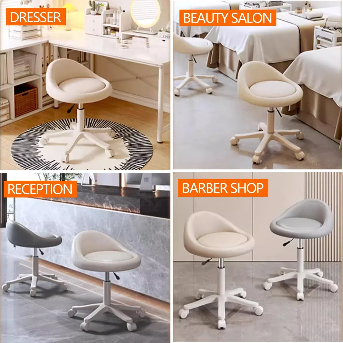 Sgabello Ergonomico Estetista Sgabello Girevole Altezza Regolabile da 35 a 44 cm, Sgabello per Toeletta Trucco con Schienale, Vari Colori Disponibili(White)