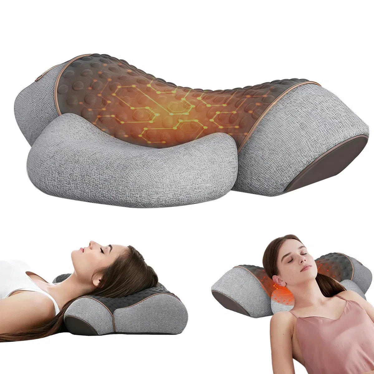 Massaggiatore Cervicale Elettrico Riscaldante, Massaggiatore 3 in 1 per il Collo Cervicale, Massaggio Profondo e Rilassamento, con Calore, con Trazione per Aiutare a Dormire (Grigio chiaro)