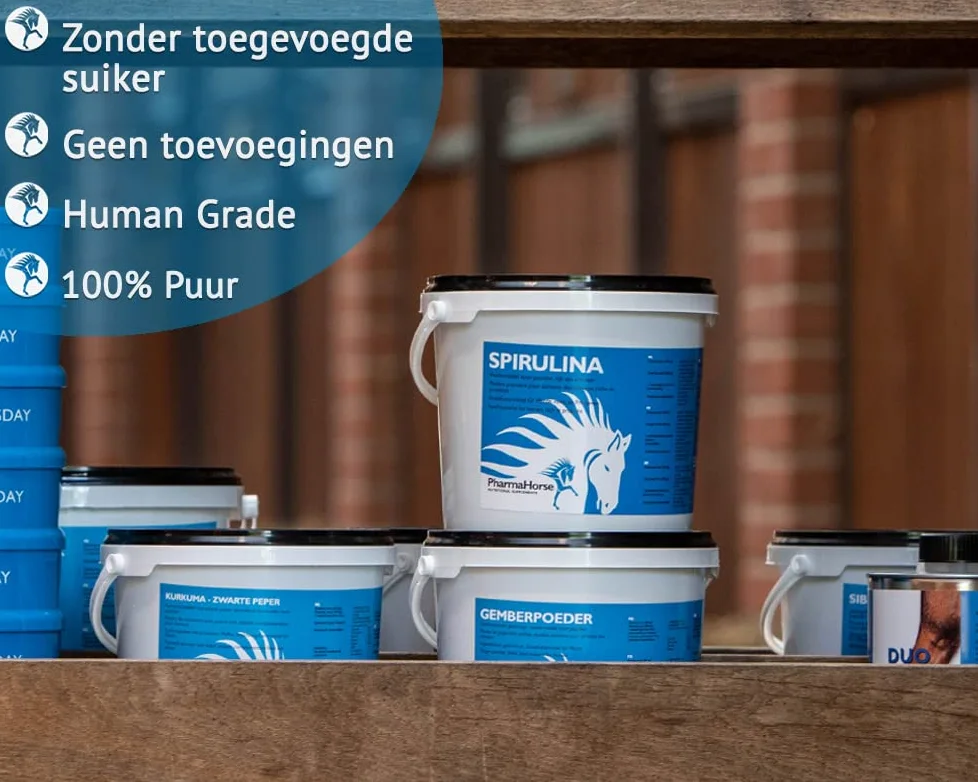 PharmaHorse Spirulina | Alghe essiccate | 100% Senza doping | 100% Senza zuccheri aggiunti | 1000 Grammi