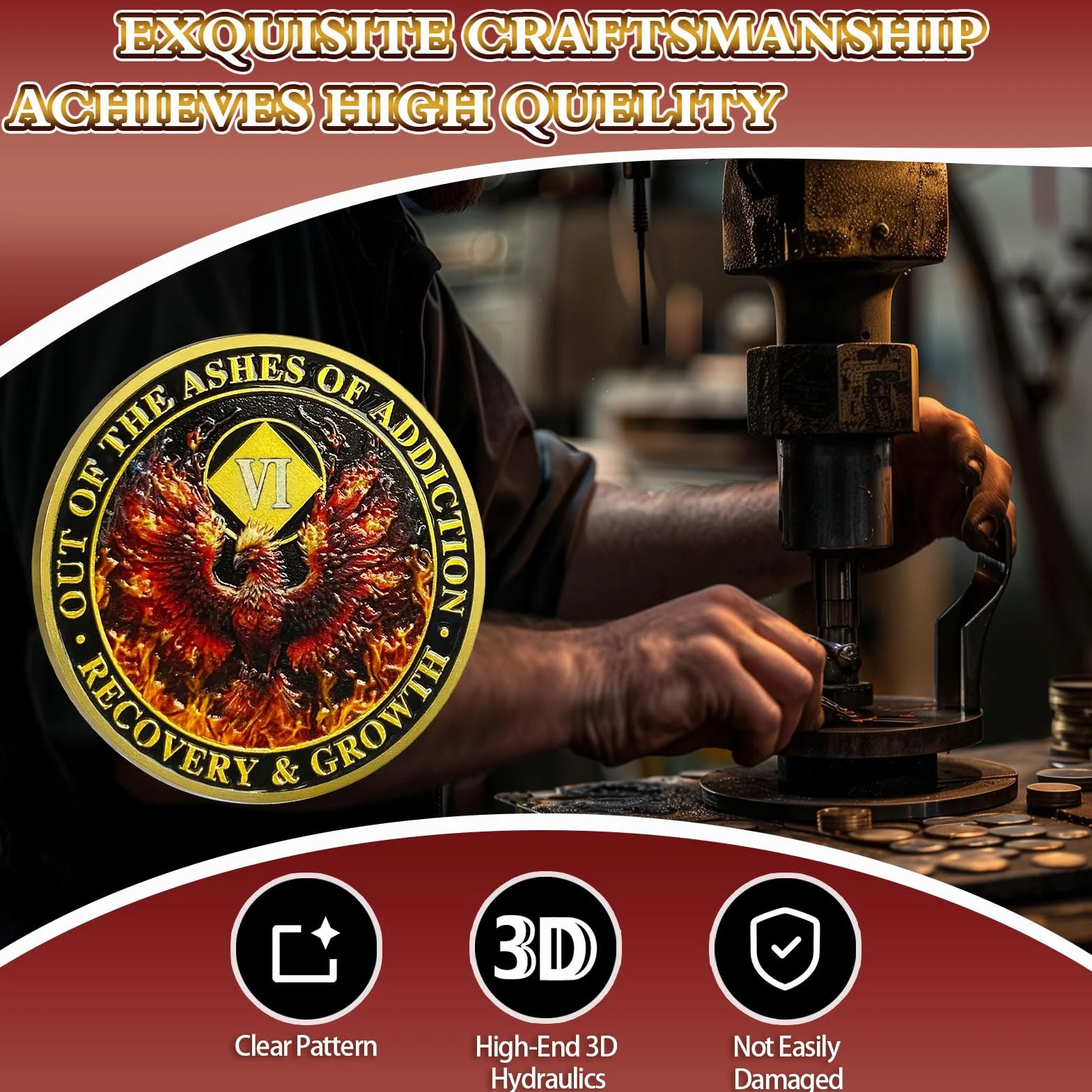 Phoenix 6 Anno Sobriety Coin Flame Cinque Anni Chip NA Medaglione Anonimo AA Recupero Gettone Anniversario Regali