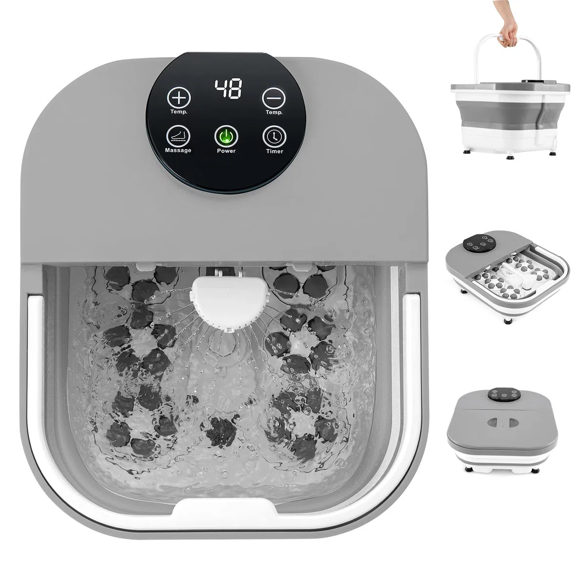 RELAX4LIFE Massaggiatore per Piedi Pieghevole, Vasca da Bagno con Pannello di Controllo Intelligente, Riscaldamento Costante 35-48℃, 30 Palline Massaggianti Shiatsu, Doccia & Timer