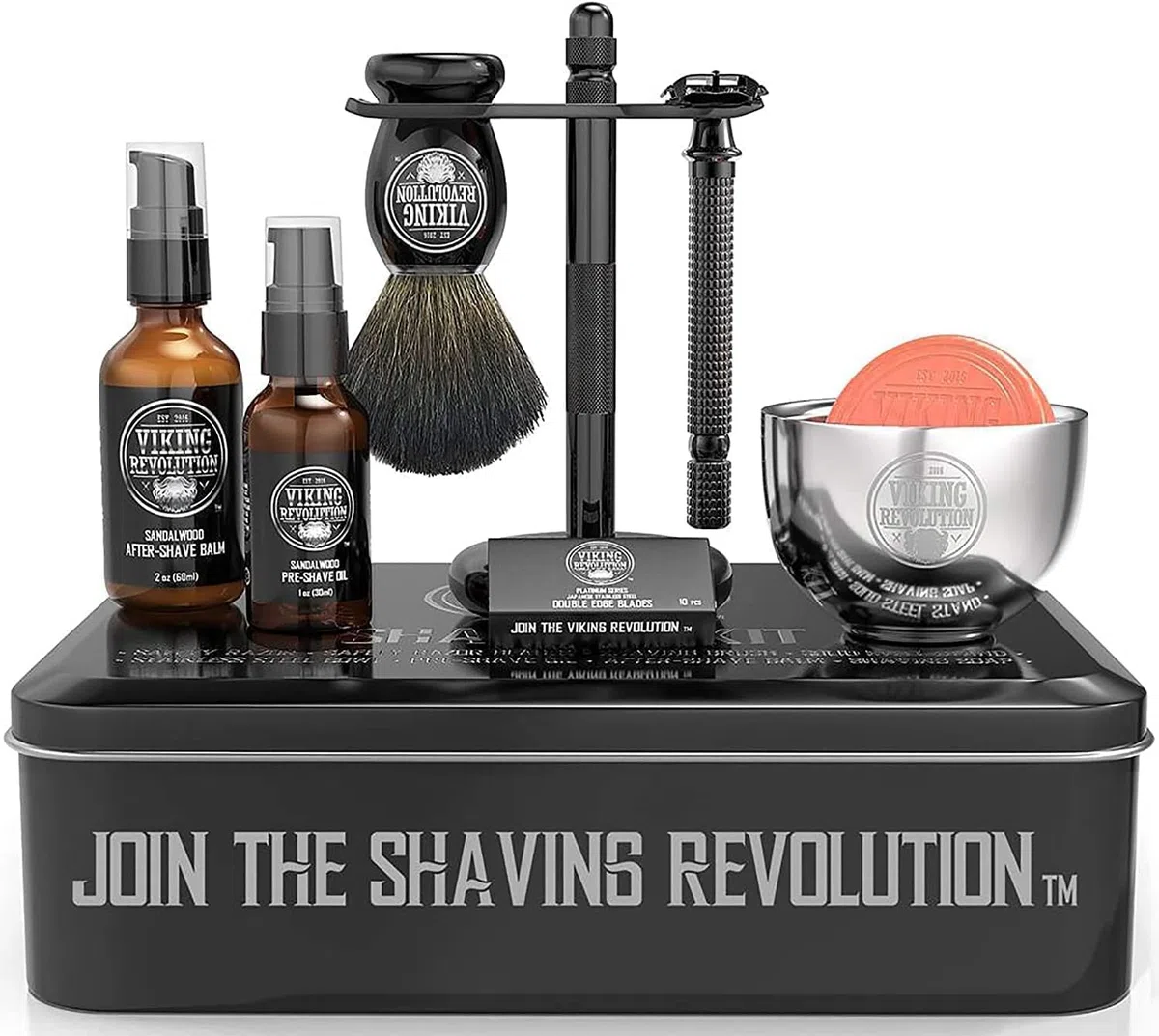 Viking Revolution - Kit Rasatura Barba Uomo - Regalo Uomo - Include Rasoio di Sicurezza, Supporto, Ciotola, Balsamo Dopobarba, Olio Prerasatura, Pennello di Tasso