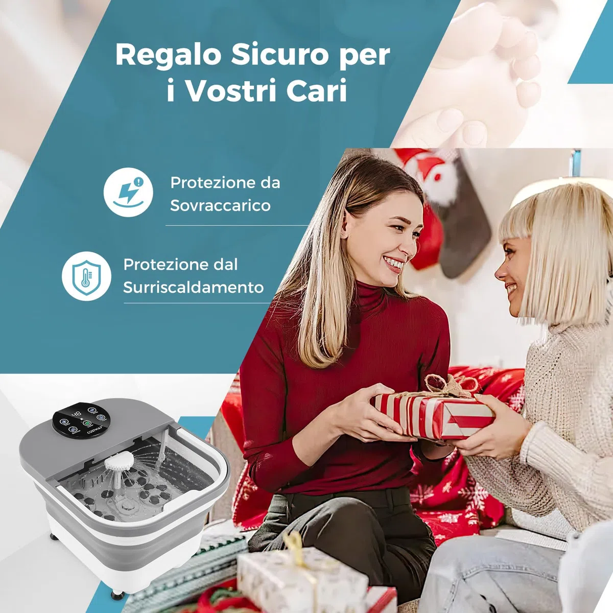 RELAX4LIFE Massaggiatore per Piedi Pieghevole, Vasca da Bagno con Pannello di Controllo Intelligente, Riscaldamento Costante 35-48℃, 30 Palline Massaggianti Shiatsu, Doccia & Timer