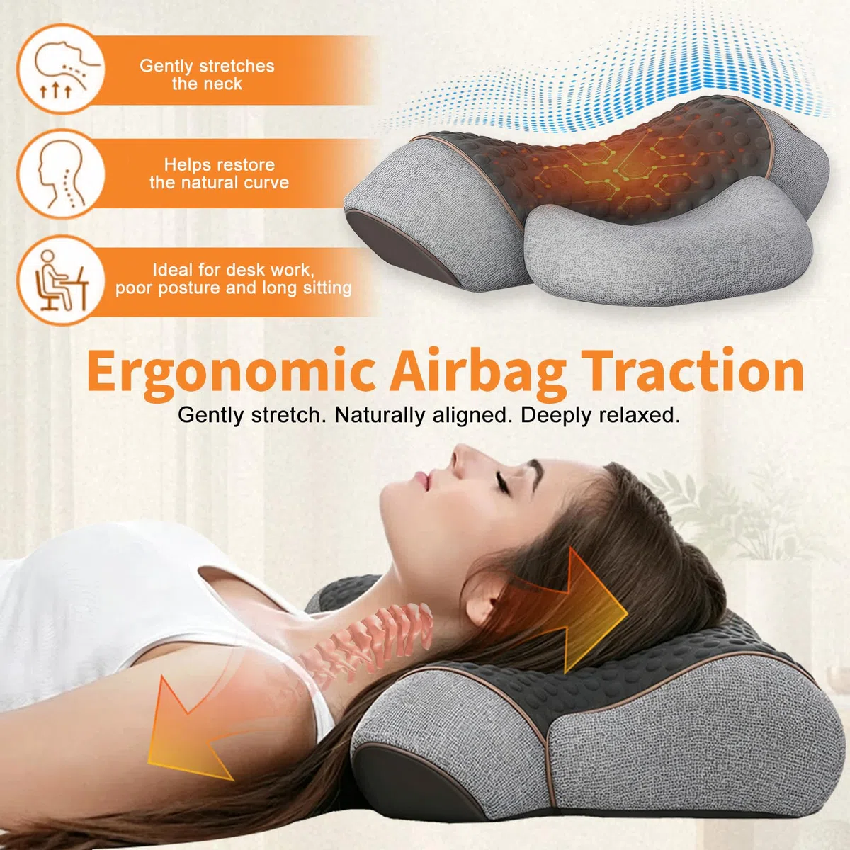 Massaggiatore Cervicale Elettrico Riscaldante, Massaggiatore 3 in 1 per il Collo Cervicale, Massaggio Profondo e Rilassamento, con Calore, con Trazione per Aiutare a Dormire (Grigio chiaro)