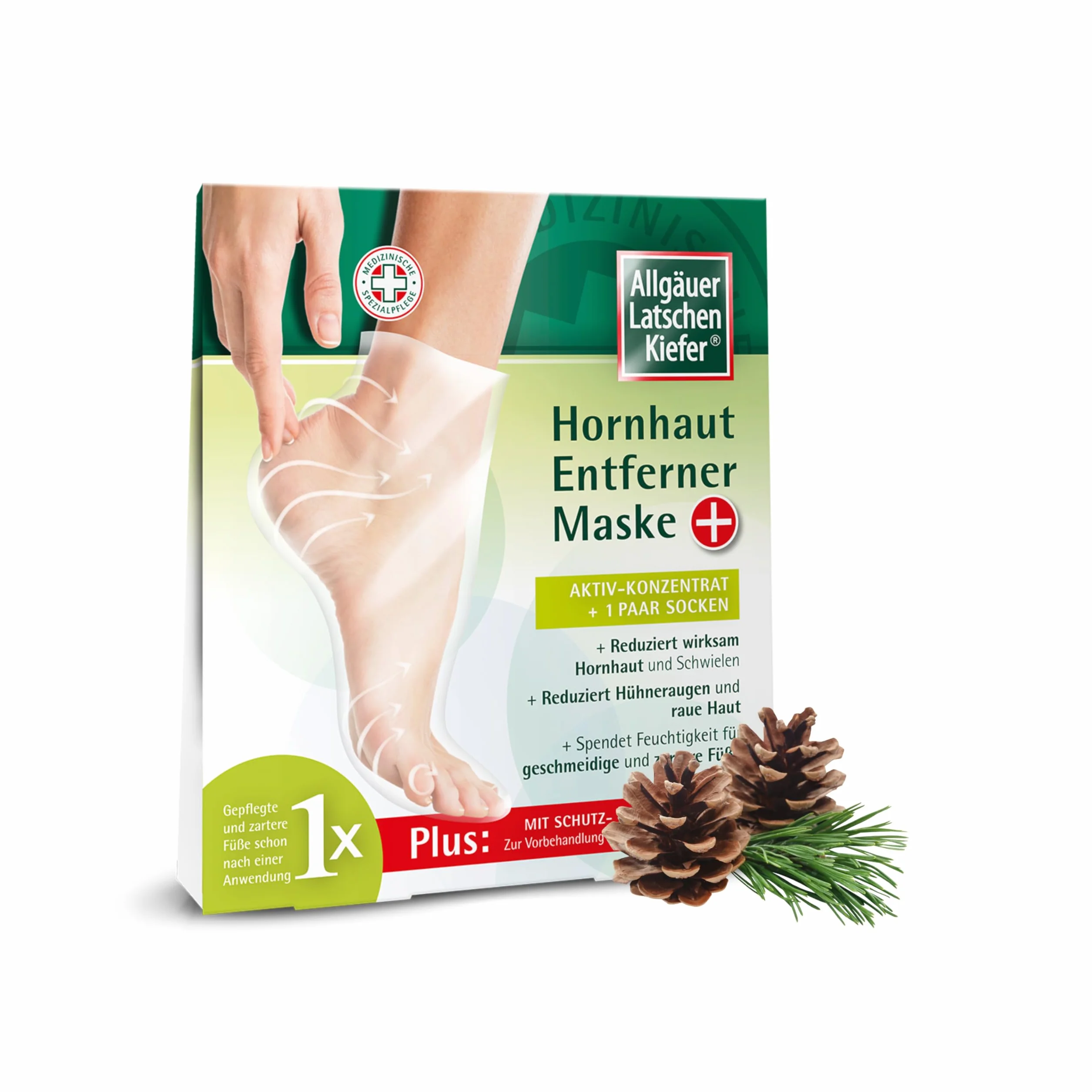 Allgäuer Latschenkiefer Hornhaut Entferner Maske Plus Aktiv-Konzentrat + 1 Paar Socken, 1 pz