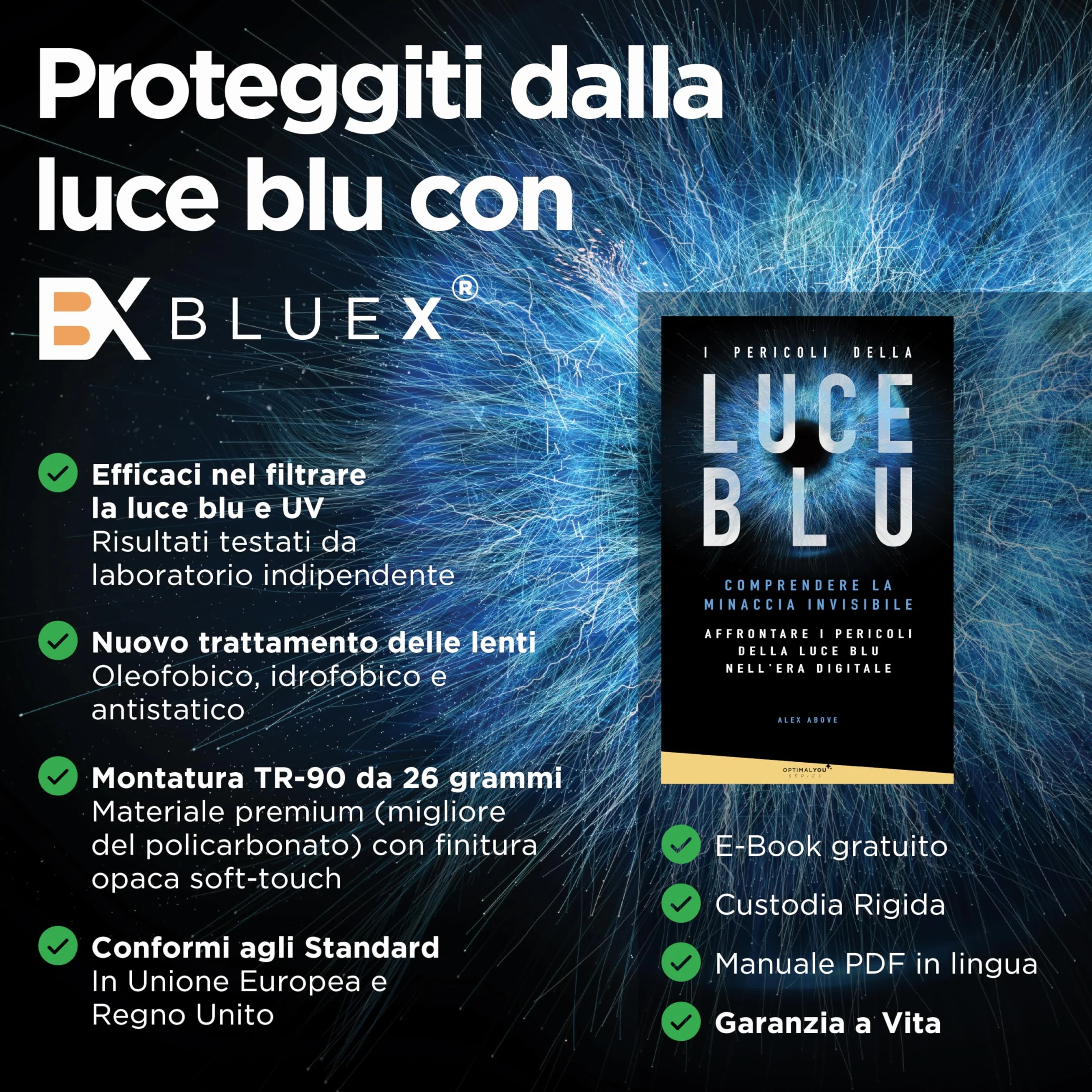 Occhiali Gaming Anti Luce Blu TR90 Leggeri Resistenti Protezione Occhi Anti Affaticamento Uomo Donna