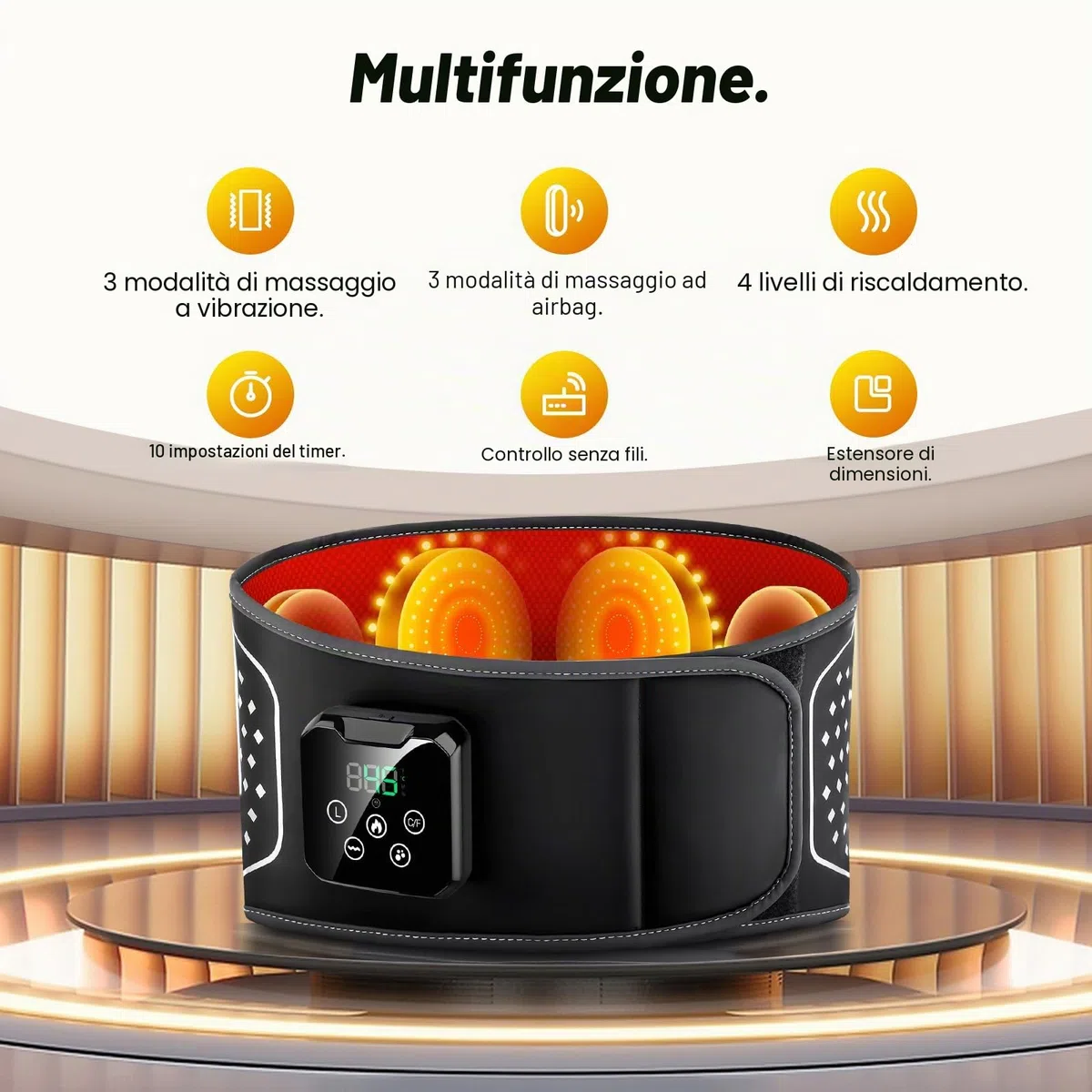 Cintura Lombare Riscaldante e Massaggiante Senza Fili – 3 Modalità di Massaggio, 4 Livelli di Calore, Spegnimento Automatico – Allevia Dolori alla Schiena e all’Addome – Idea Regalo per Uomo e Donna