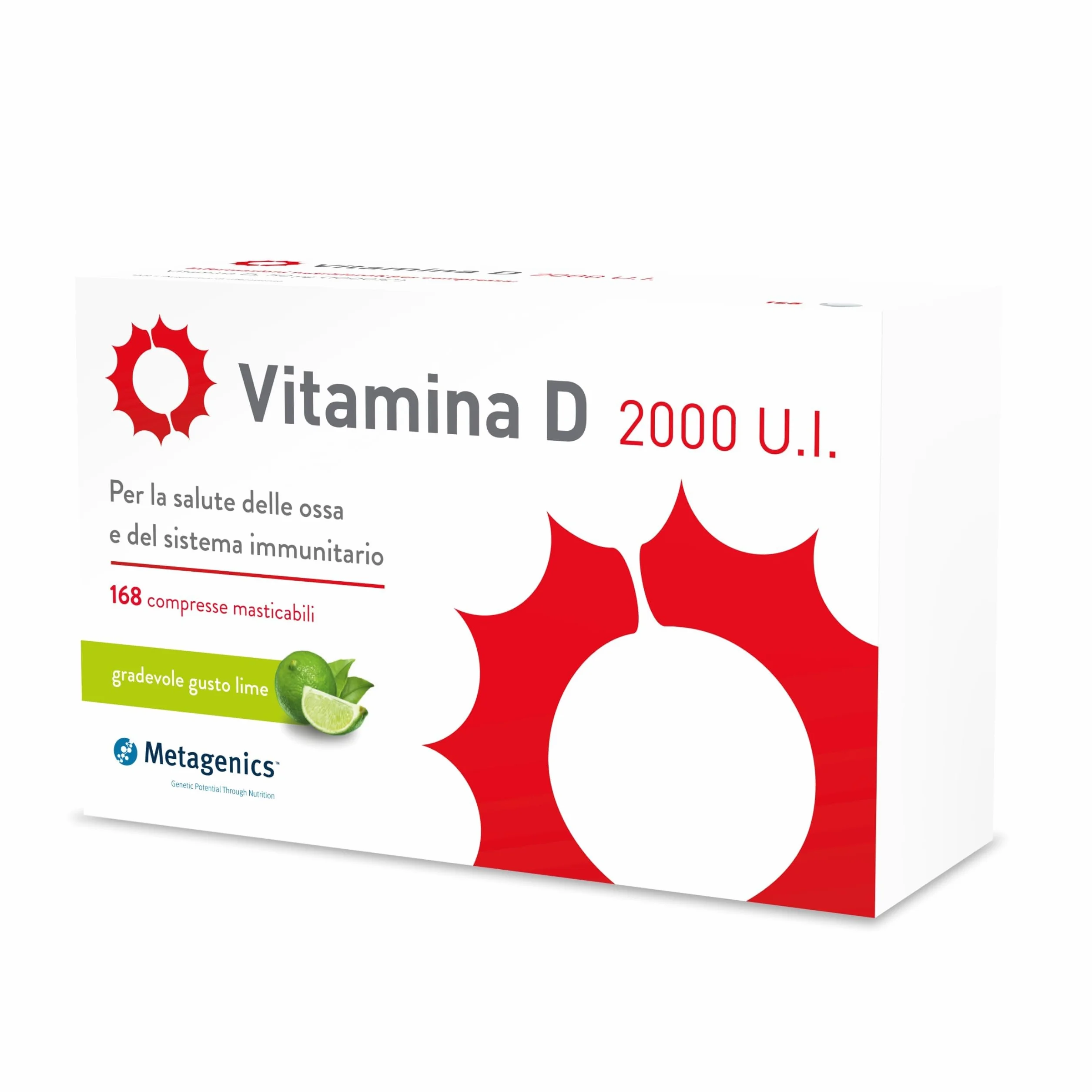 Metagenics Vitamina D 2000 U.I. 168 Compresse Masticabili Integratore per Sistema Immunitario e Supporto a Ossa, Denti e Muscoli