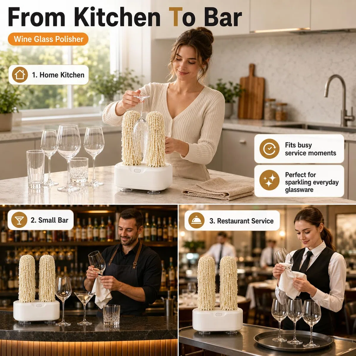 Lucidatrice per bicchieri da vino, lucidatrice elettrica per bicchieri da vino, asciugatura istantanea a 600 giri/min, per bar, ristoranti e cucine black