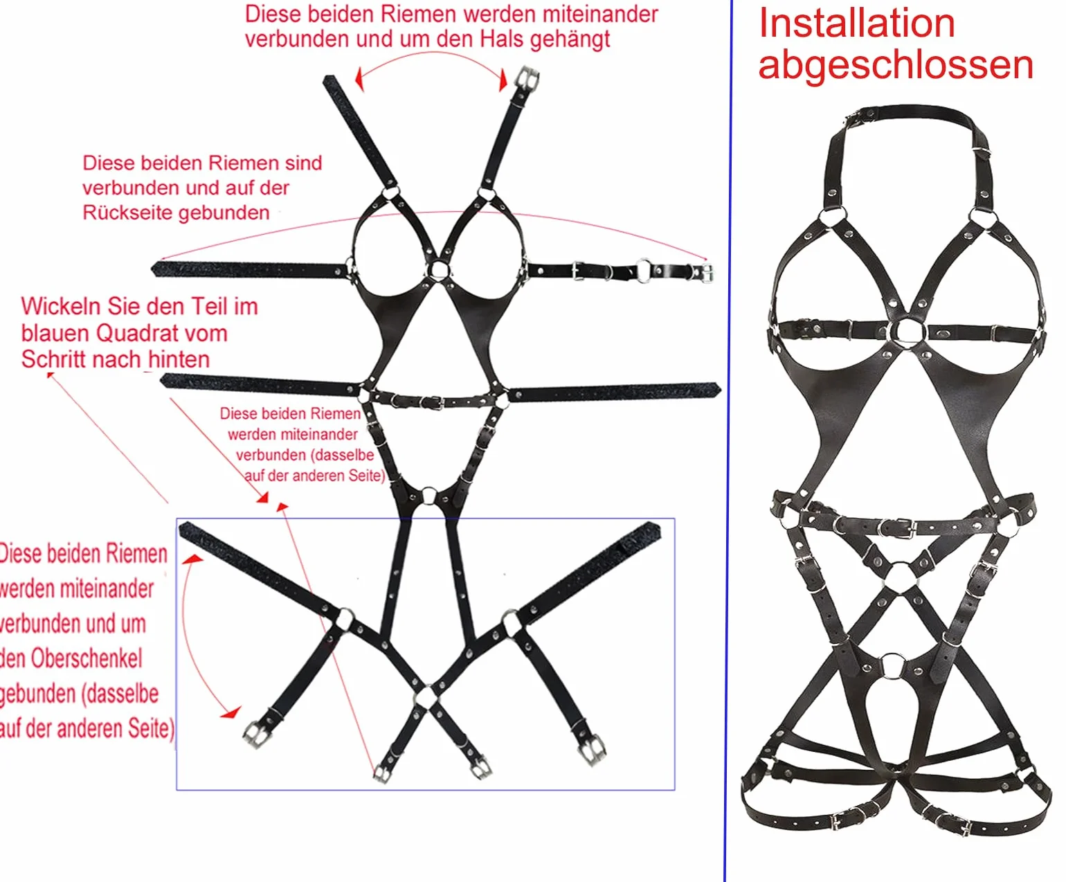 Imbracatura in ecopelle Lingerie Bondage Set Cinturino Corpo Cinghie pettorali Fetish SM